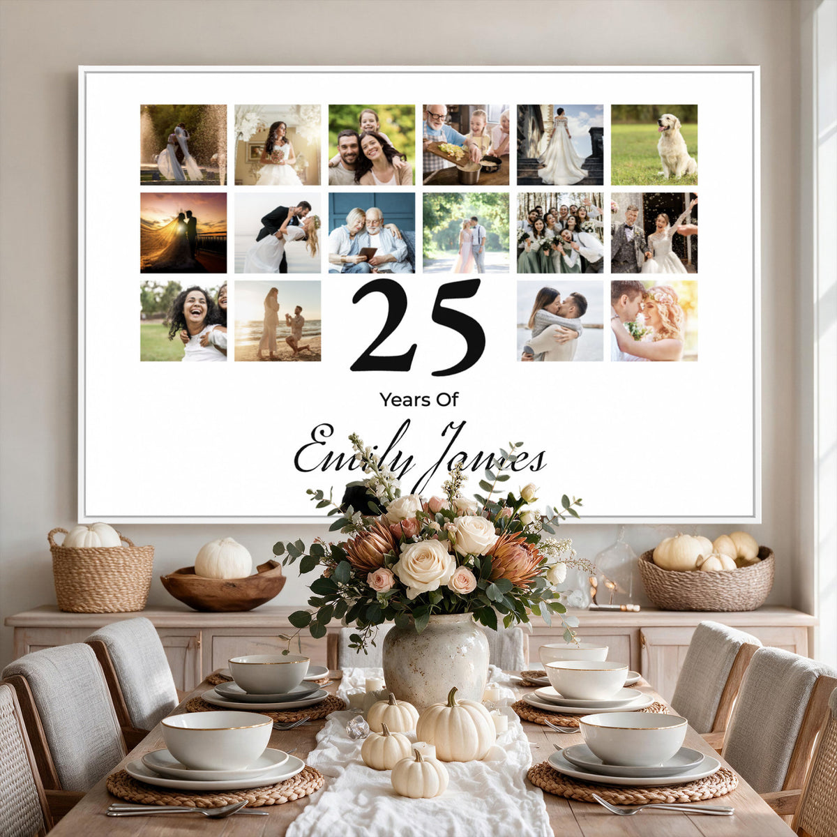 CSTM914ANID-MGV-CV-36X24 - Photo Grid with Number Canvas Print – Personalized Birthday or Anniversary Photo Collage