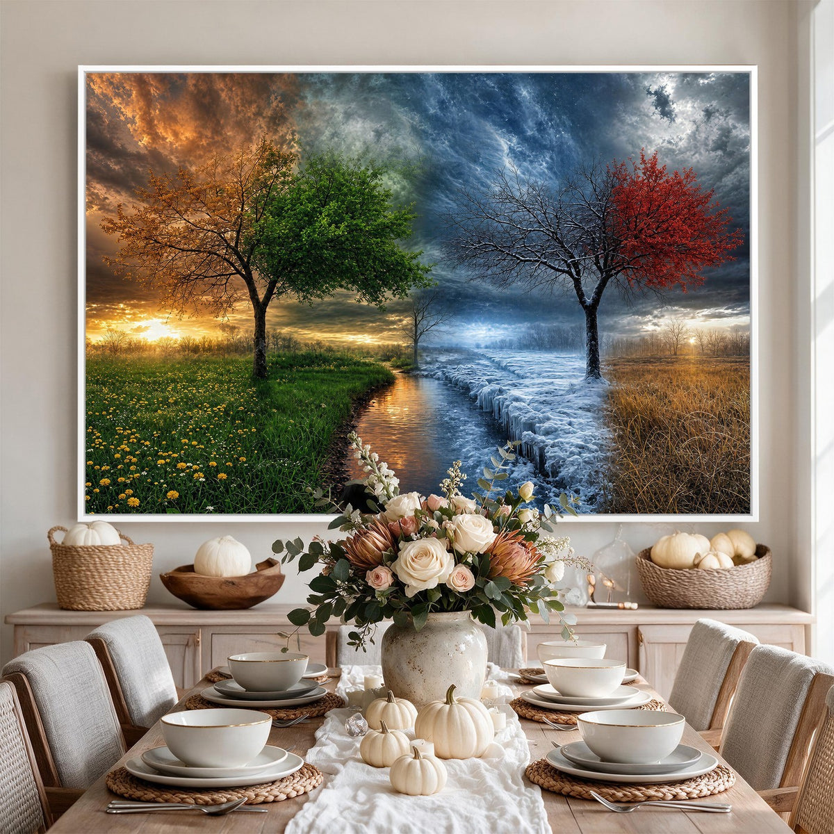 61895574-MGV-CV-24X16 - Four Seasons Tree Canvas Wall Art, Nature Landscape Canvas Print for Living Room