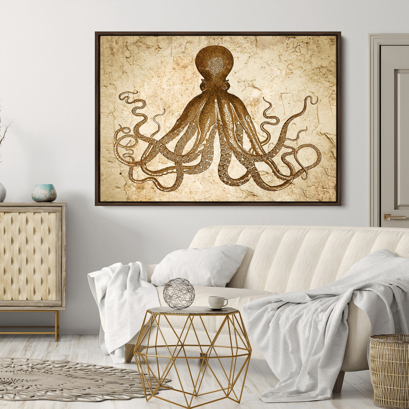 96154-MGV-CV-36X24-Sepia Octopus Wall Art Abstract Animal Canvas Print