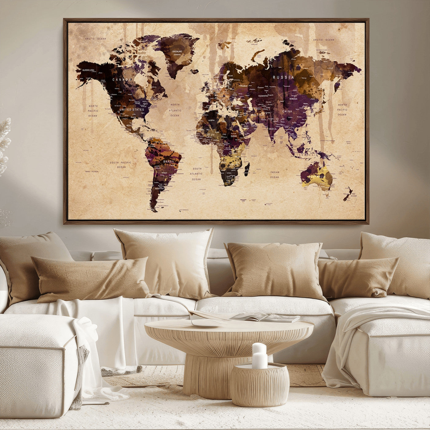 MGV-FC-36X24 - World Map Wall Art Canvas Print for Home and Office Decor