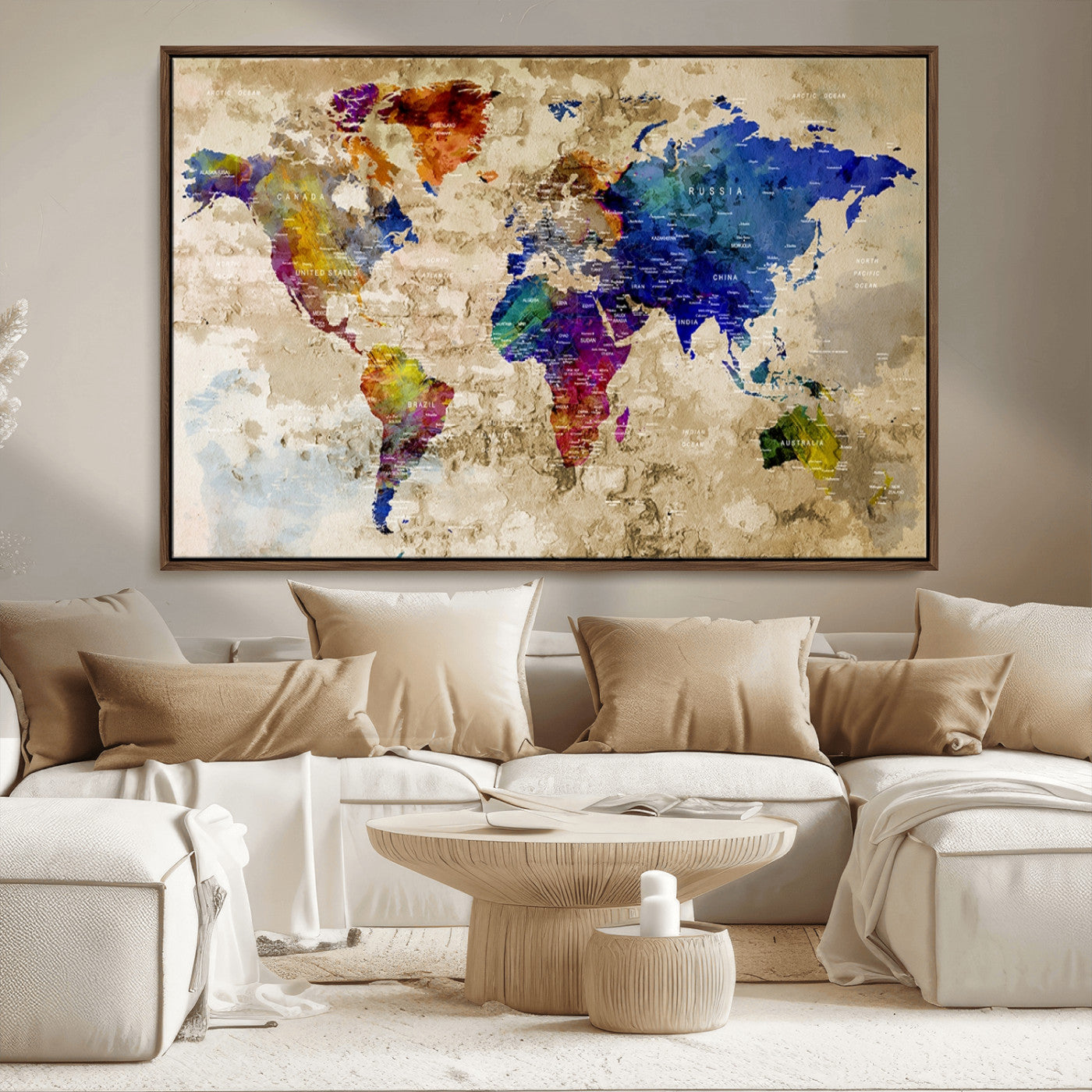 MGV-FC-36X24 - World Map Wall Art Canvas Print for Home and Office Decor