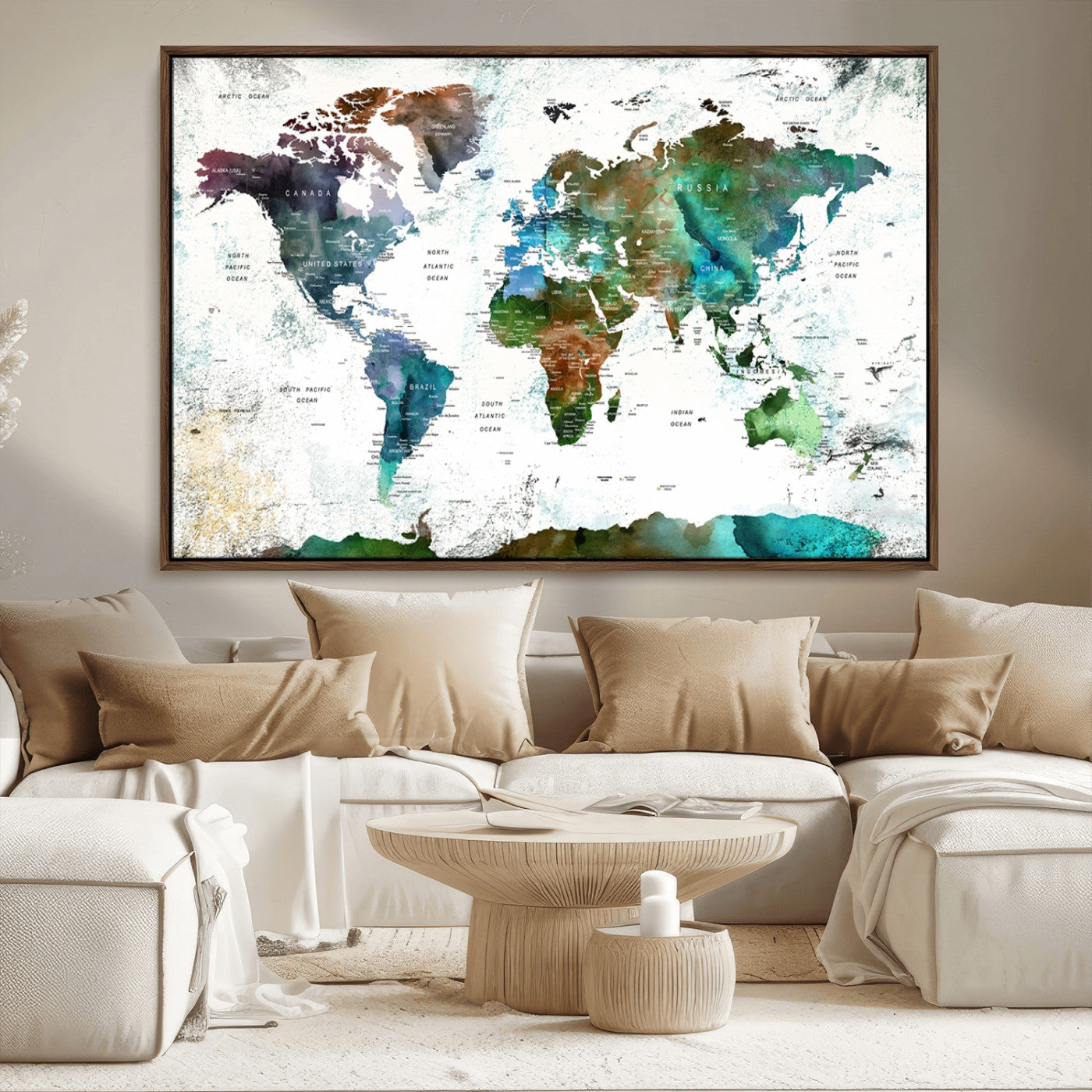 MGV-FC-36X24 - Push Pin World Map Canvas Print – Framed Wall Art for Couples to Track Their Travels – Anniversary