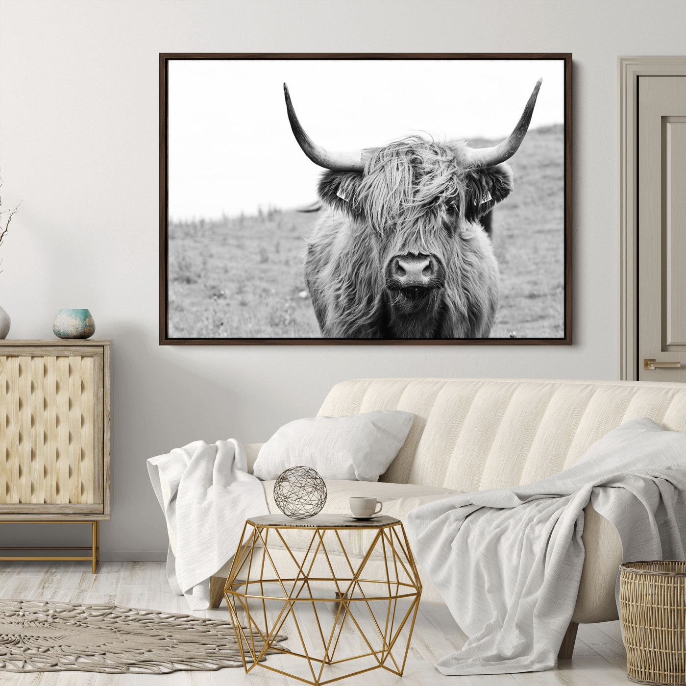 16248-MGV-CV-36X24-Newfoundland Cow Art Wall Art, Black White Cow Art Wall Art Canvas Print