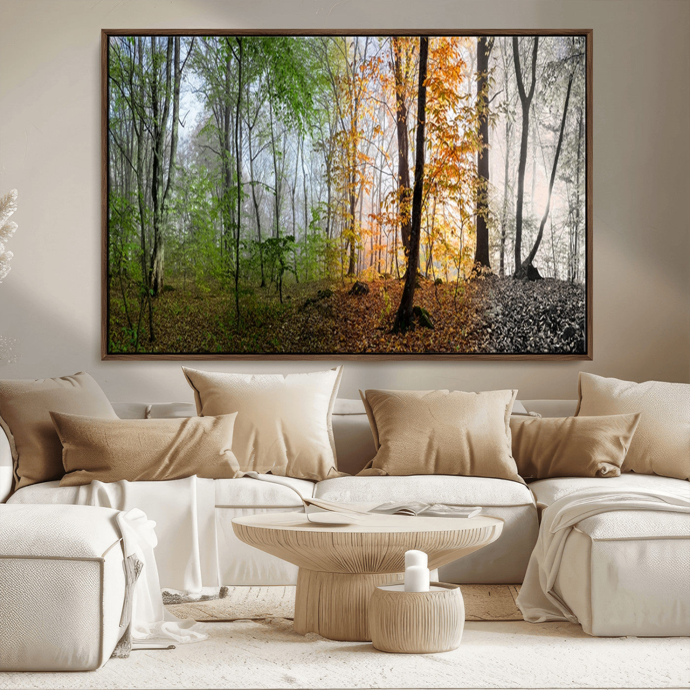 MGV-FC-36X24 - Four Seasons Wall Art Forest Canvas Print – Triptych Seasonal Nature Print – Landscape Decor for