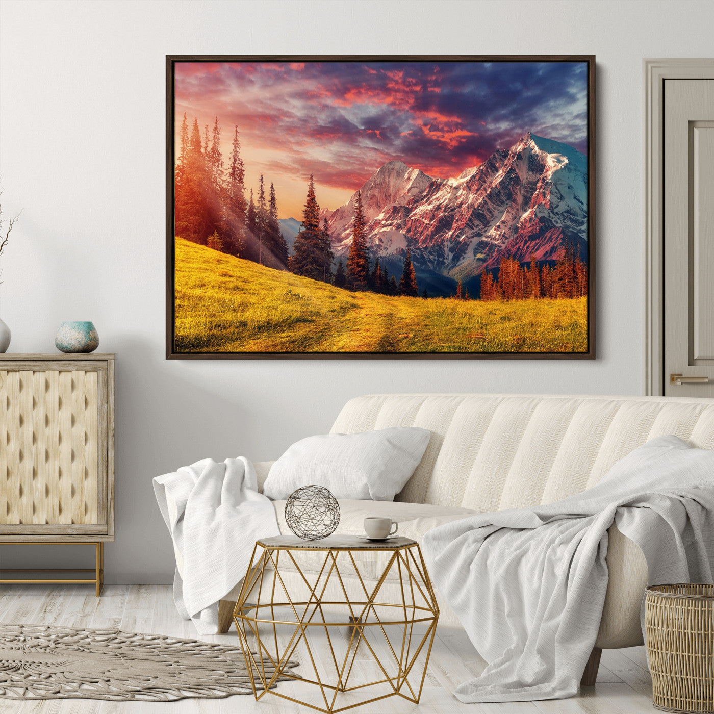 48448-MGV-CV-36X24-Mountain and Daylight Red Sunset Wall Art Canvas Print