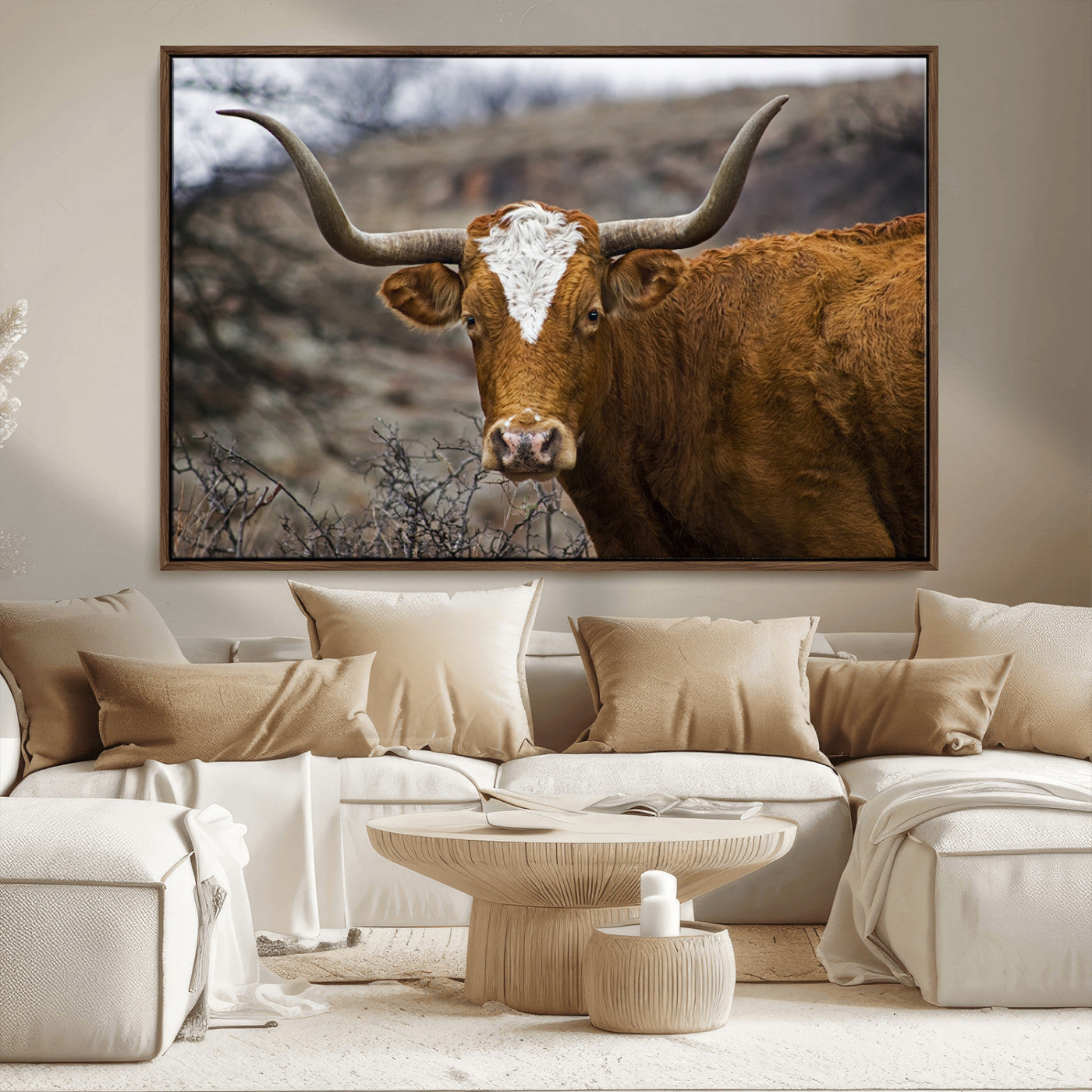 MGV-FC-36X24 - Texas Longhorn Canvas Wall Art - Longhorn Steer Canvas Wall Art Print- Rustic Western Animal Print,