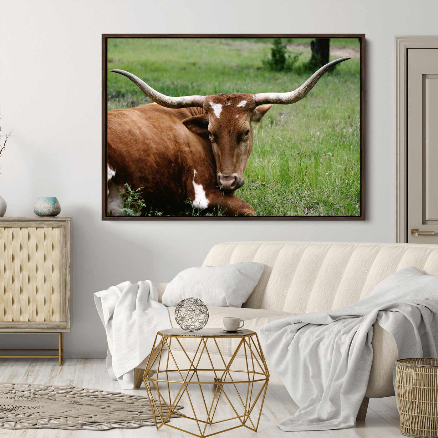 45997-MGV-CV-36X24-Longhorn Cow Animal Wall Art Canvas Print