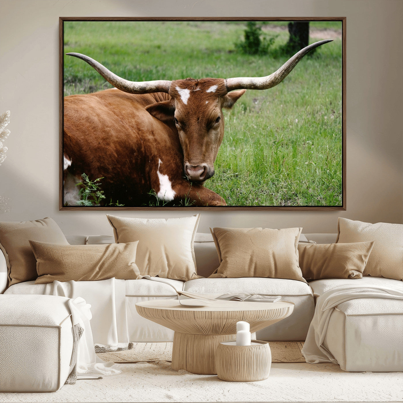 MGV-FC-36X24 - Longhorn Cow Animal Wall Art Canvas Print