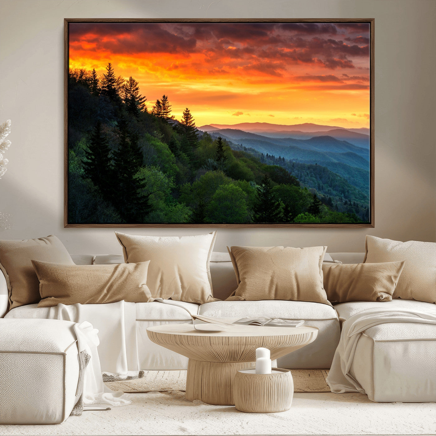 MGV-FC-36X24 - Great Smoky Mountains Sunset Wall Art Canvas Print | 3 Panel Large Nature Landscape Photography for