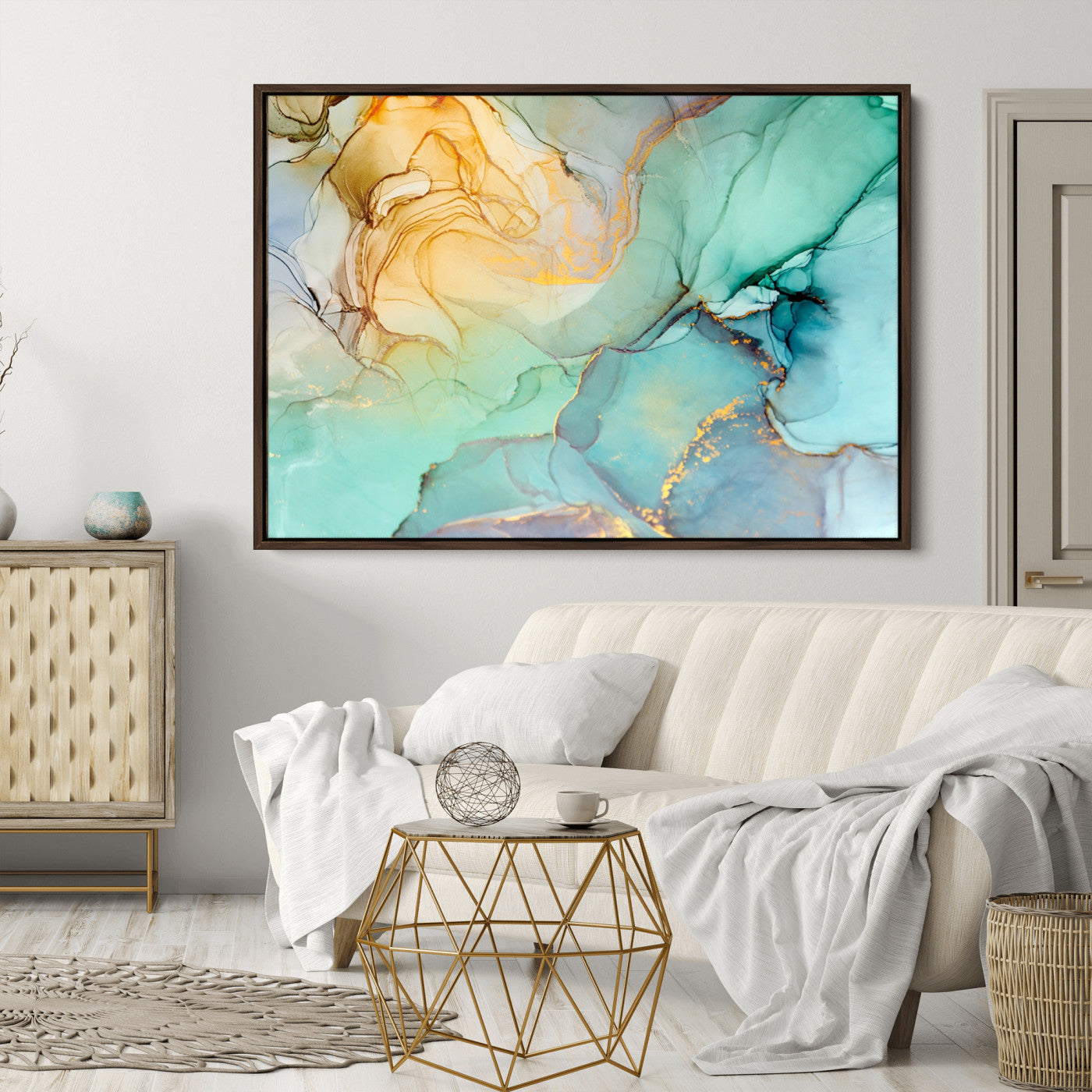 47242-MGV-CV-36X24-Green Marble Fluid Effect Wall Art Abstract Canvas Wall Art Print