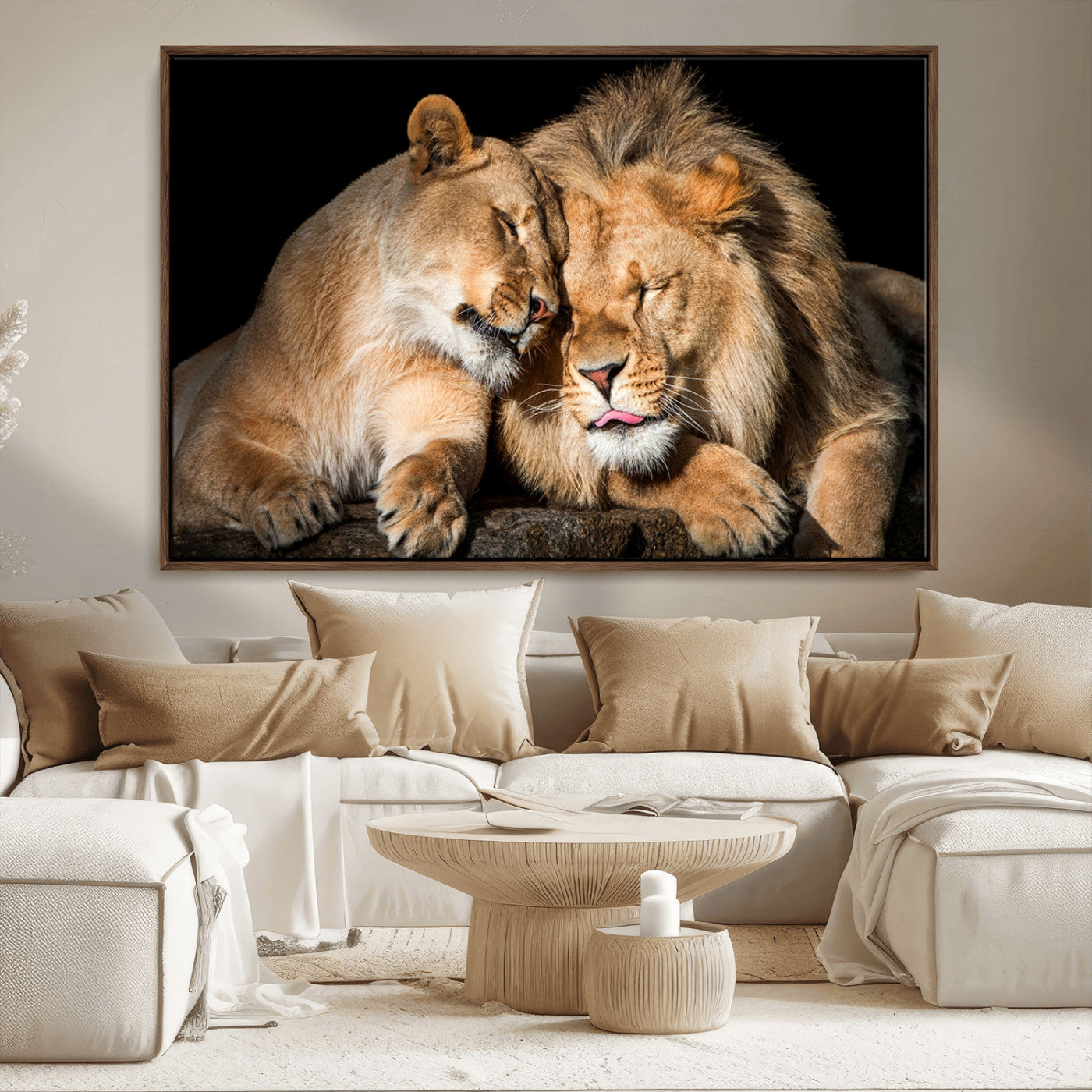 MGV-FC-36X24 - Lion and Lioness Wall Art Print Canvas | 3-Panel African Wildlife Canvas Print | Animal-Themed Art
