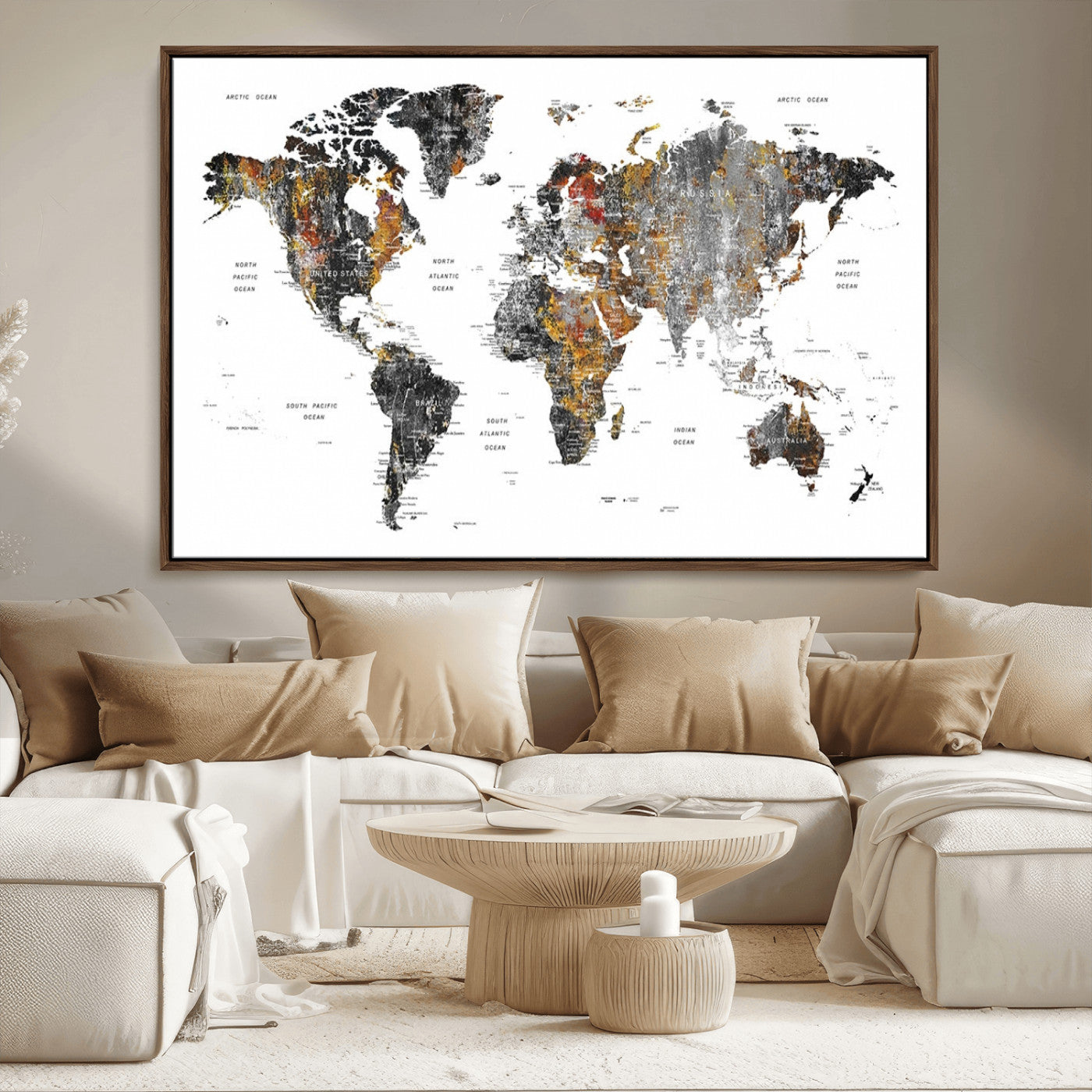 MGV-FC-36X24 - World Map Wall Art Canvas Print for Home and Office Decor