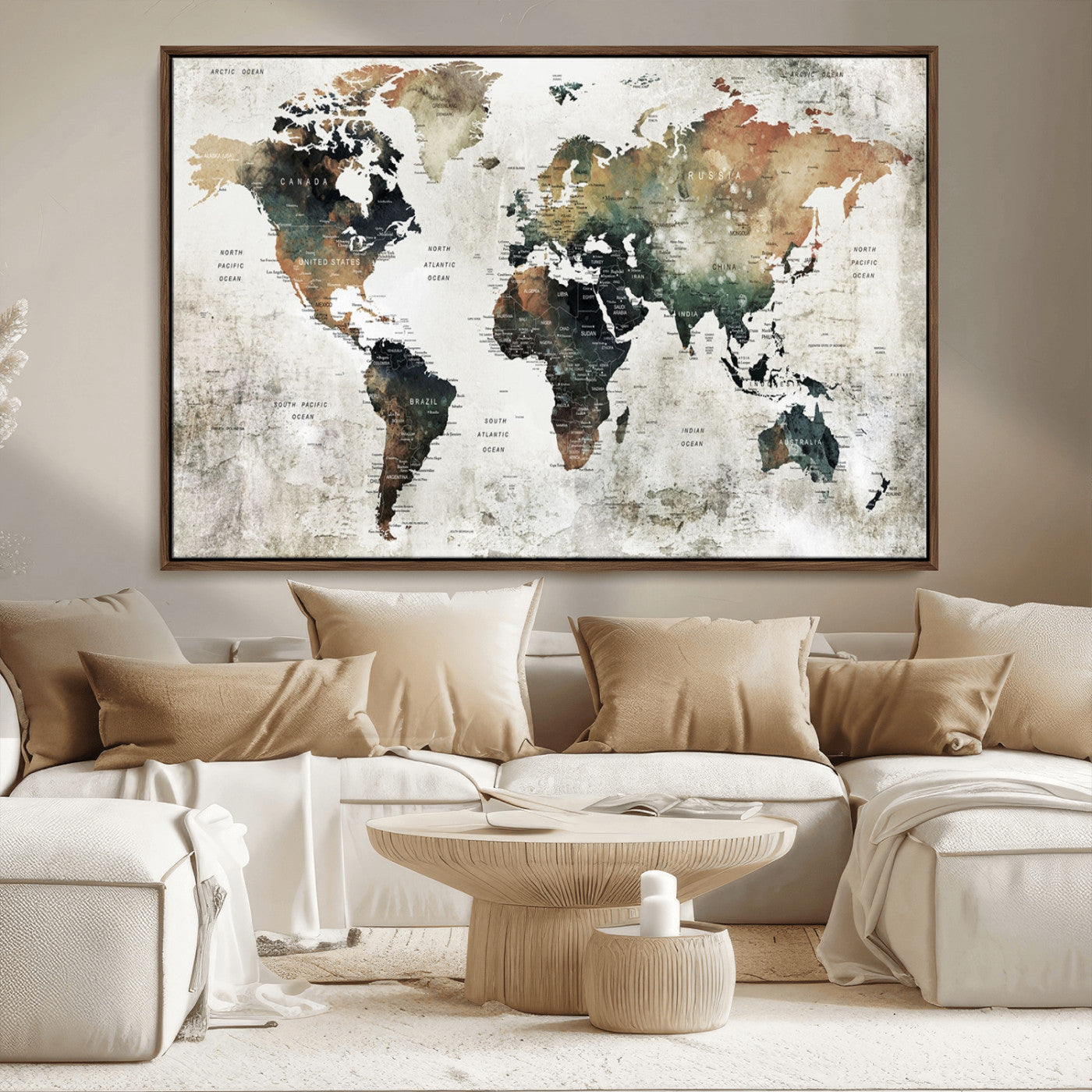 MGV-FC-36X24 - Push Pin World Map Canvas Print – Framed Wall Art for Couples to Track Their Travels – Anniversary