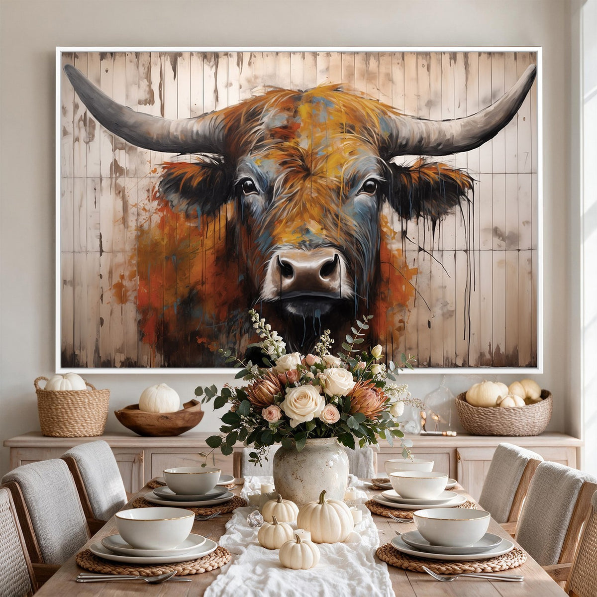 47284-MGV-CV-24X16 - Abstract Bull Highland Cow Canvas Wall Art Print