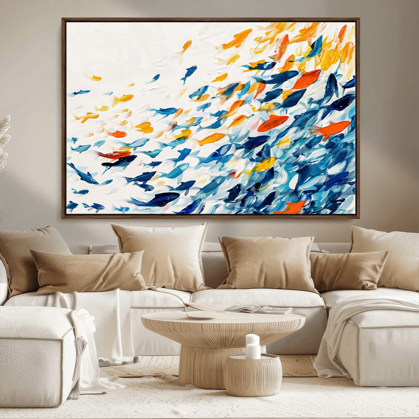 MGV-FC-36X24 - Abstract Fish Shoal Wall Art Canvas Print, Colorful Fish Herd Painting on Canvas Print, Ocean Animal