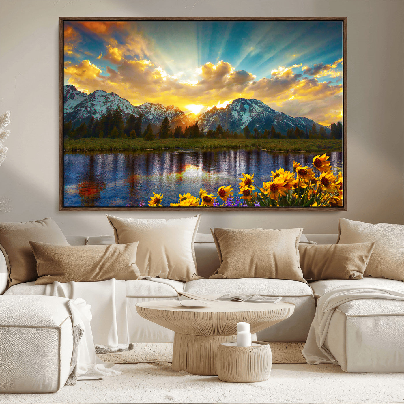 MGV-FC-36X24 - Grand Teton Park Amazing Mountain Landscape Sunset Wall Art Canvas Print