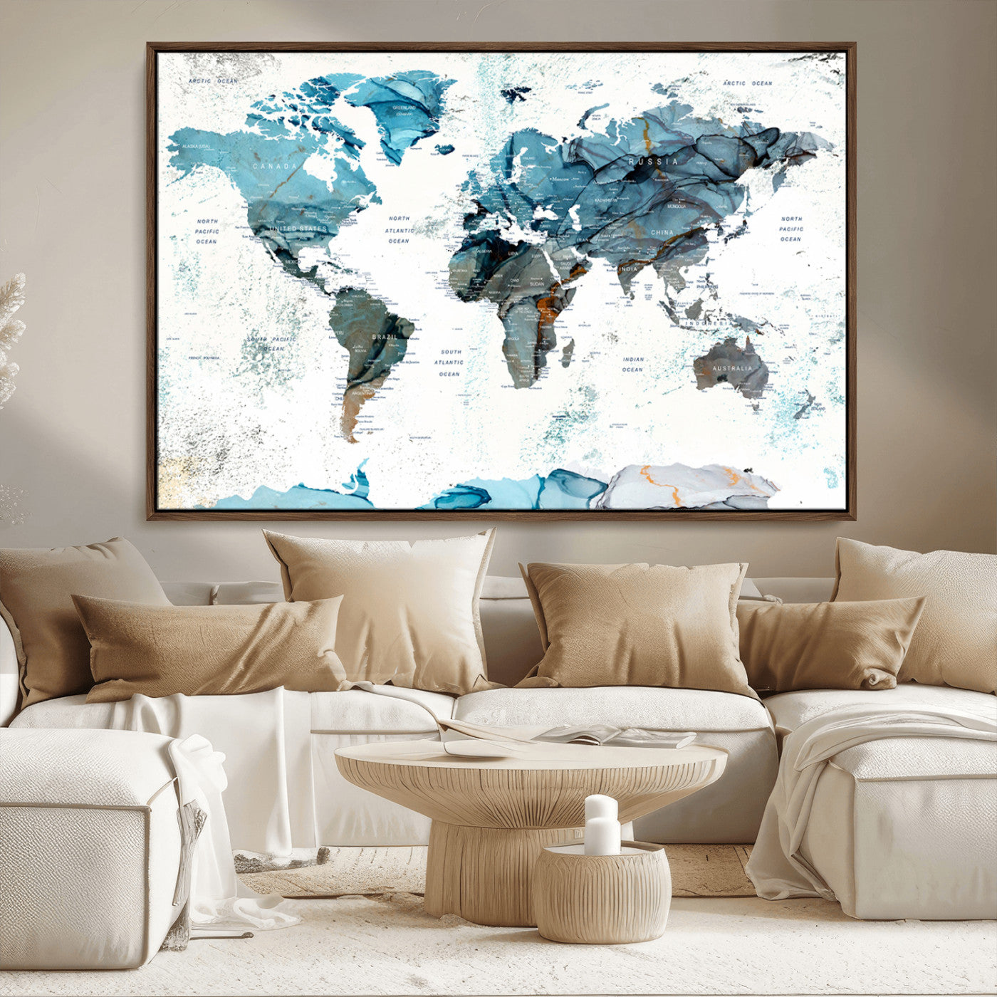 MGV-FC-36X24 - Push Pin World Map Canvas Print – Framed Wall Art for Couples to Track Their Travels – Anniversary