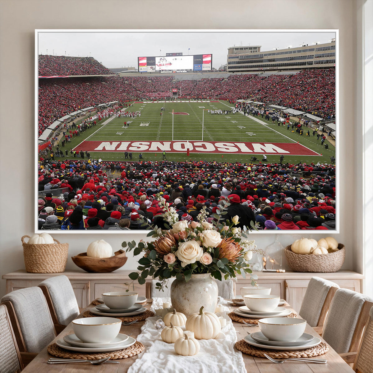 23461-MGV-CV-36X24 - Wisconsin Badgers Team Print Canvas, Madison Camp Randall Stadium Wall Art