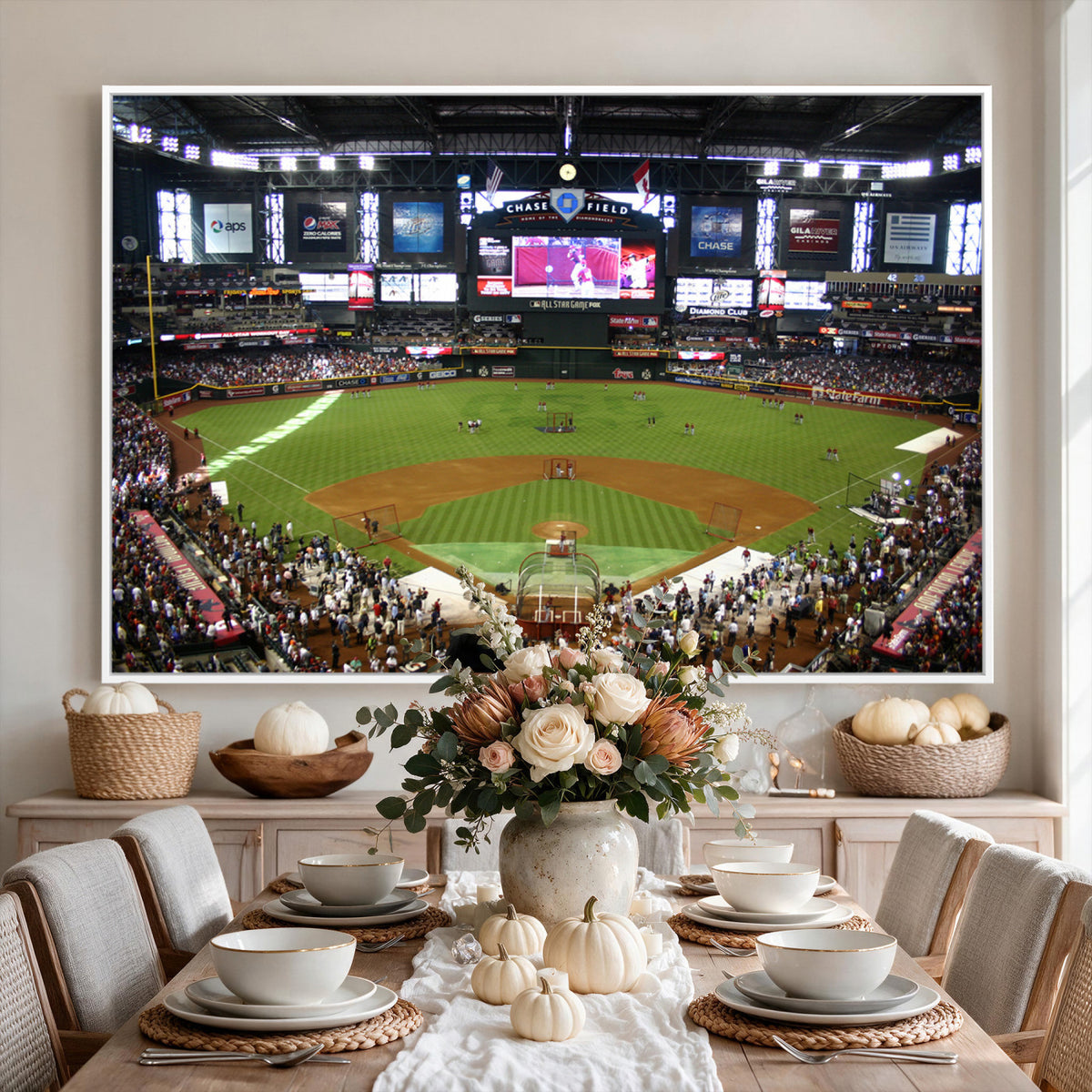 91630-MGV-CV-36X24 - Arizona Diamondbacks Baseball Team Print, Phoenix Chase Field Baseball Stadium Wall Art