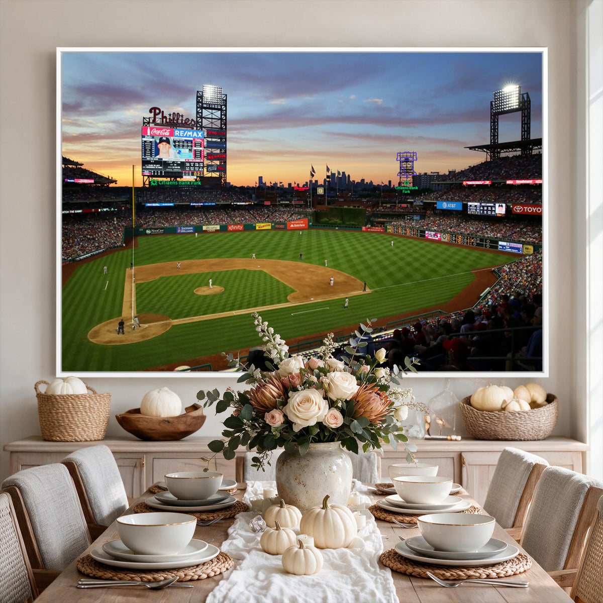 13778-MGV-CV-36X24 - Citizens Bank Park Philadelphia Phillies Wall Art Canvas | 3-Panel Canvas Print of Phillies Stadium