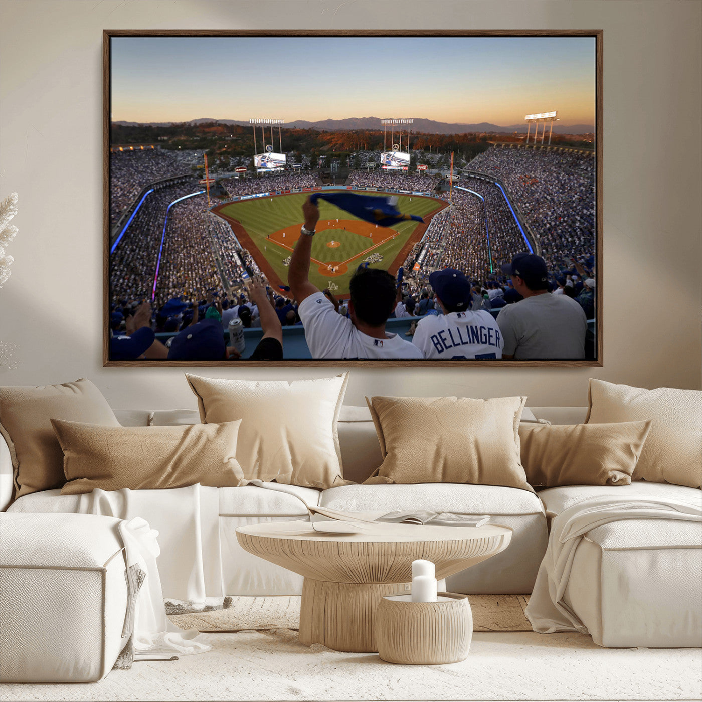MGV-FC-36X24 - Dodger Stadium Sunset Game Triple Canvas Wall Art - Los Angeles Dodgers MLB Match