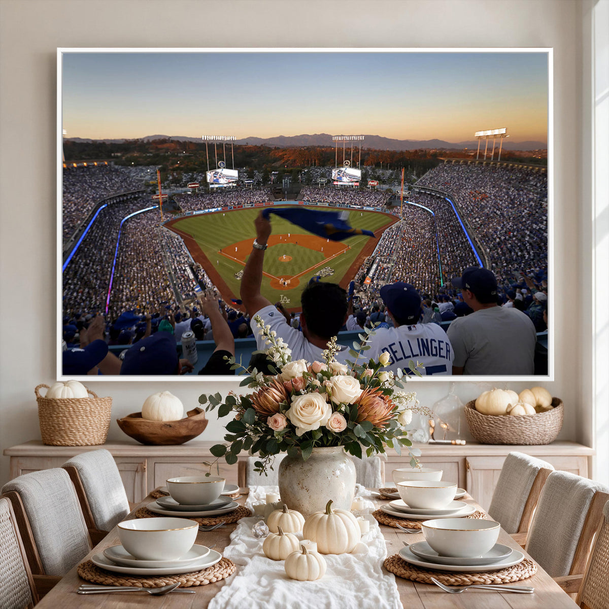 60162-MGV-CV-36X24 - Dodger Stadium Sunset Game Triple Canvas Wall Art, Los Angeles Dodgers MLB Match