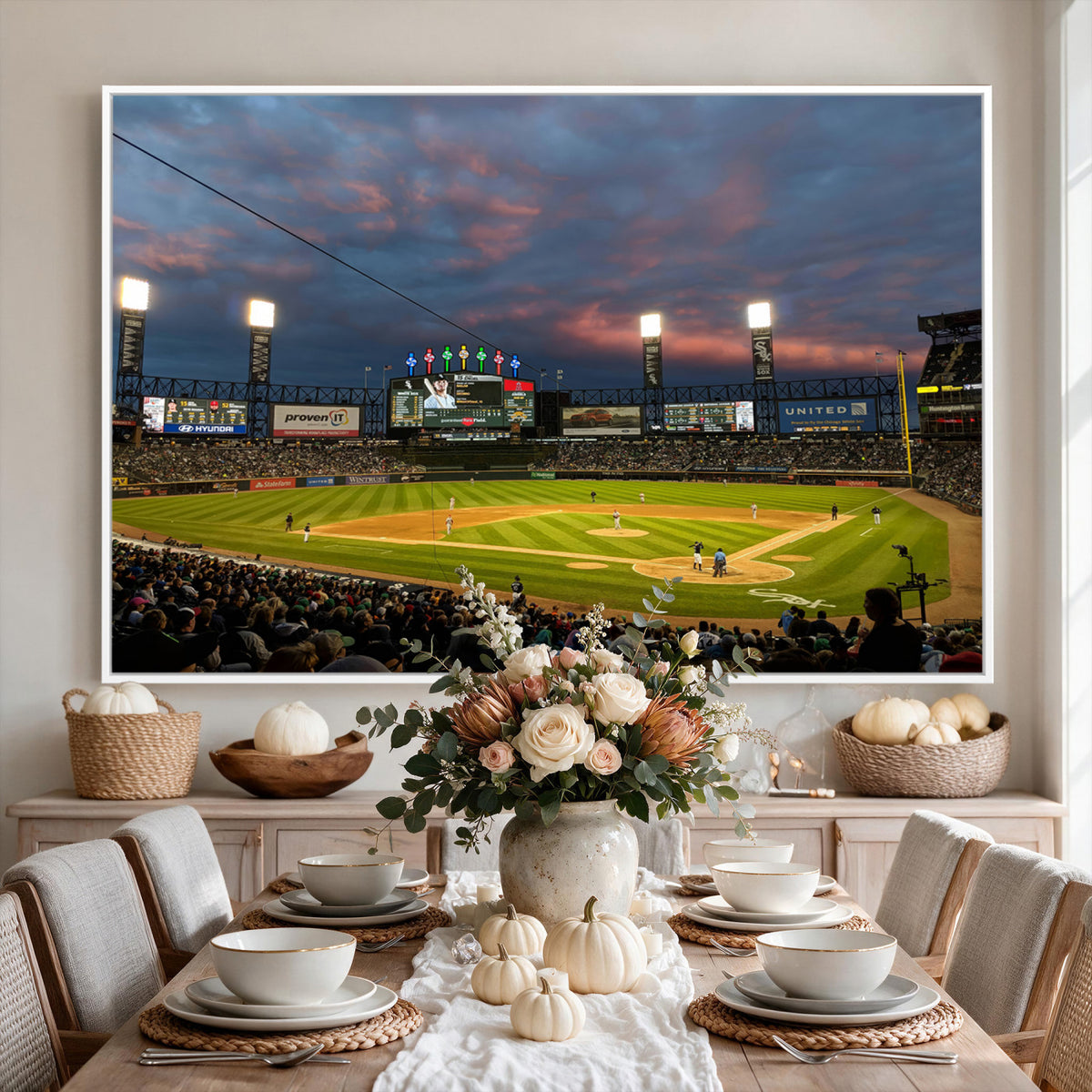 96063-MGV-CV-36X24 - Chicago White Sox Baseball Team Print Canvas, Guaranteed Rate Field, Framed and Ready to Hang