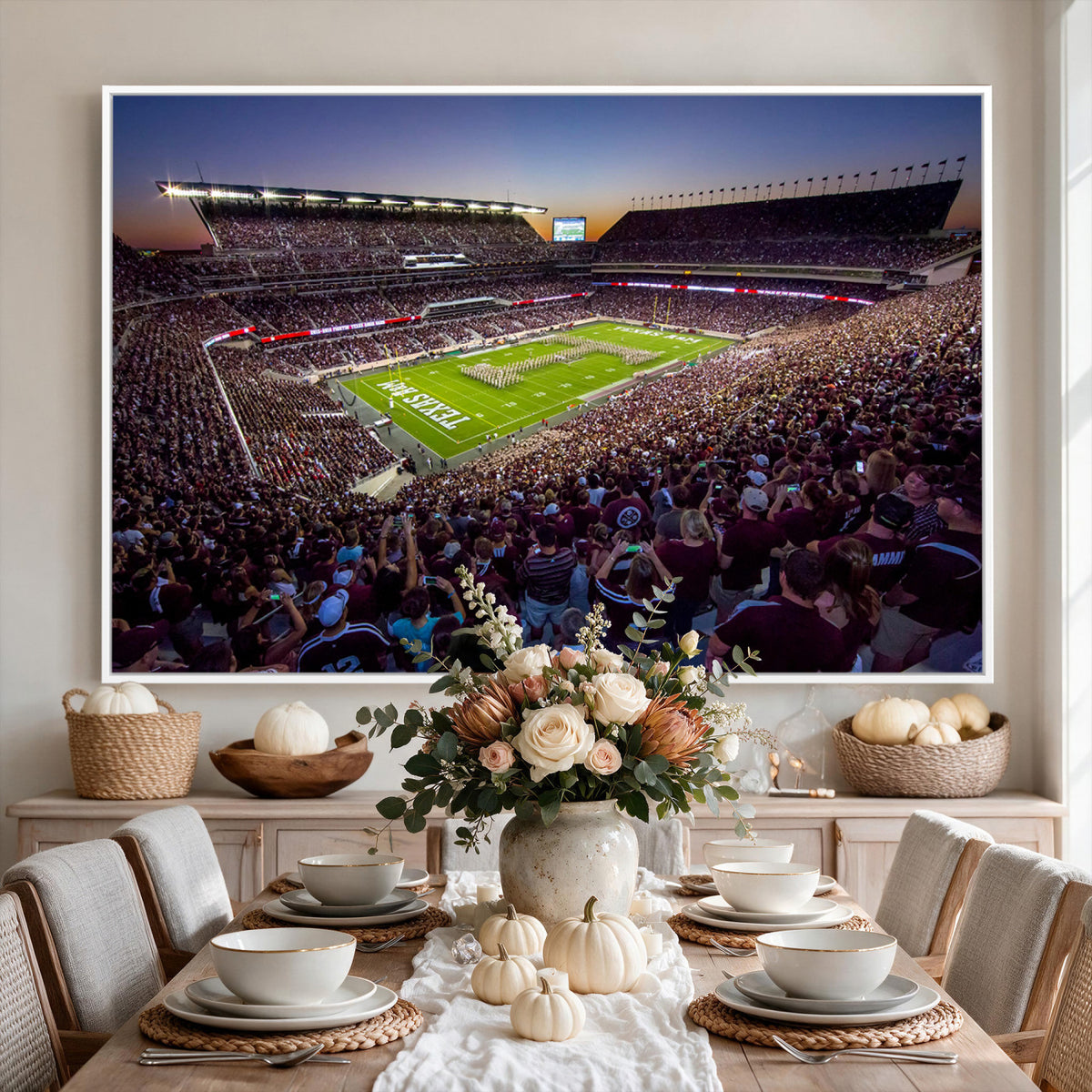 25148-MGV-CV-36X24 - Texas A&M University Aggies Football Team Print, College Station Kyle Field, Framed and Ready to Hang
