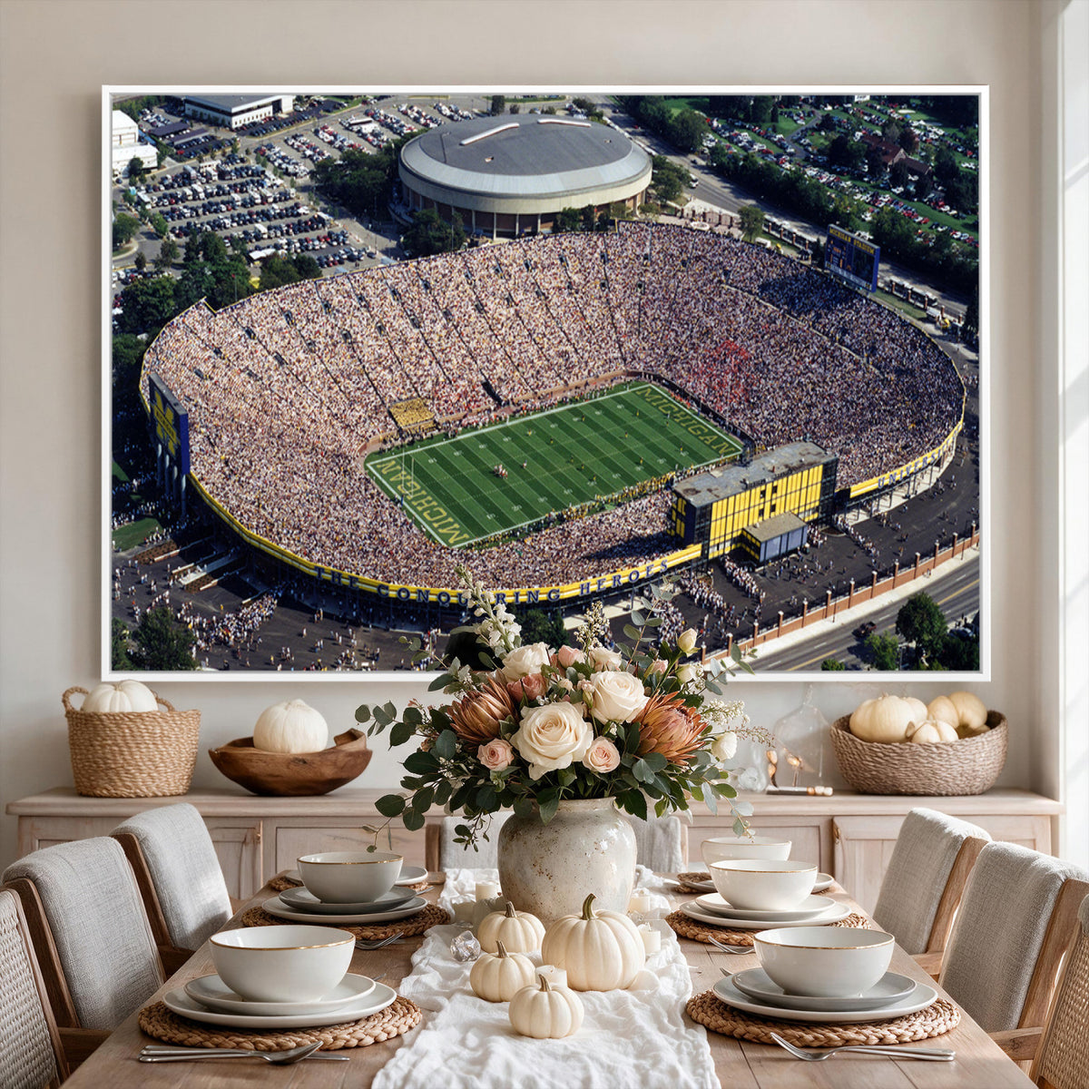 27314-MGV-CV-36X24 - Michigan Wolverines Football Team Print, Ann Arbor Michigan Stadium Wall Art