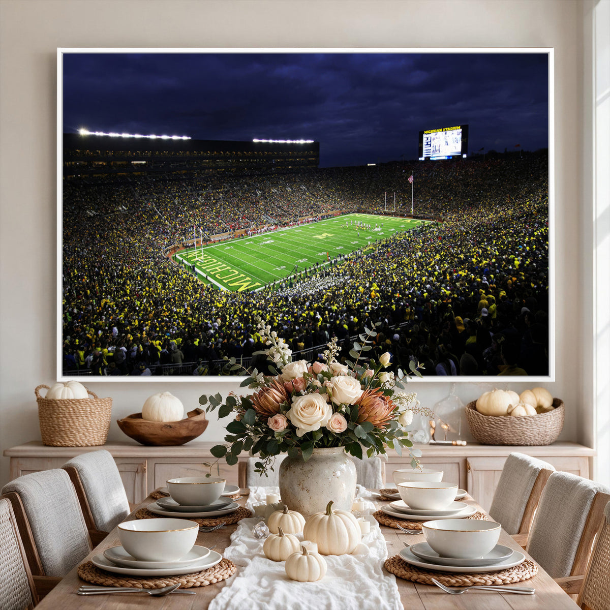 15448-MGV-CV-36X24 - Michigan Wolverines Football Canvas Wall Decor, Football Team Print, Ann Arbor Michigan Stadium