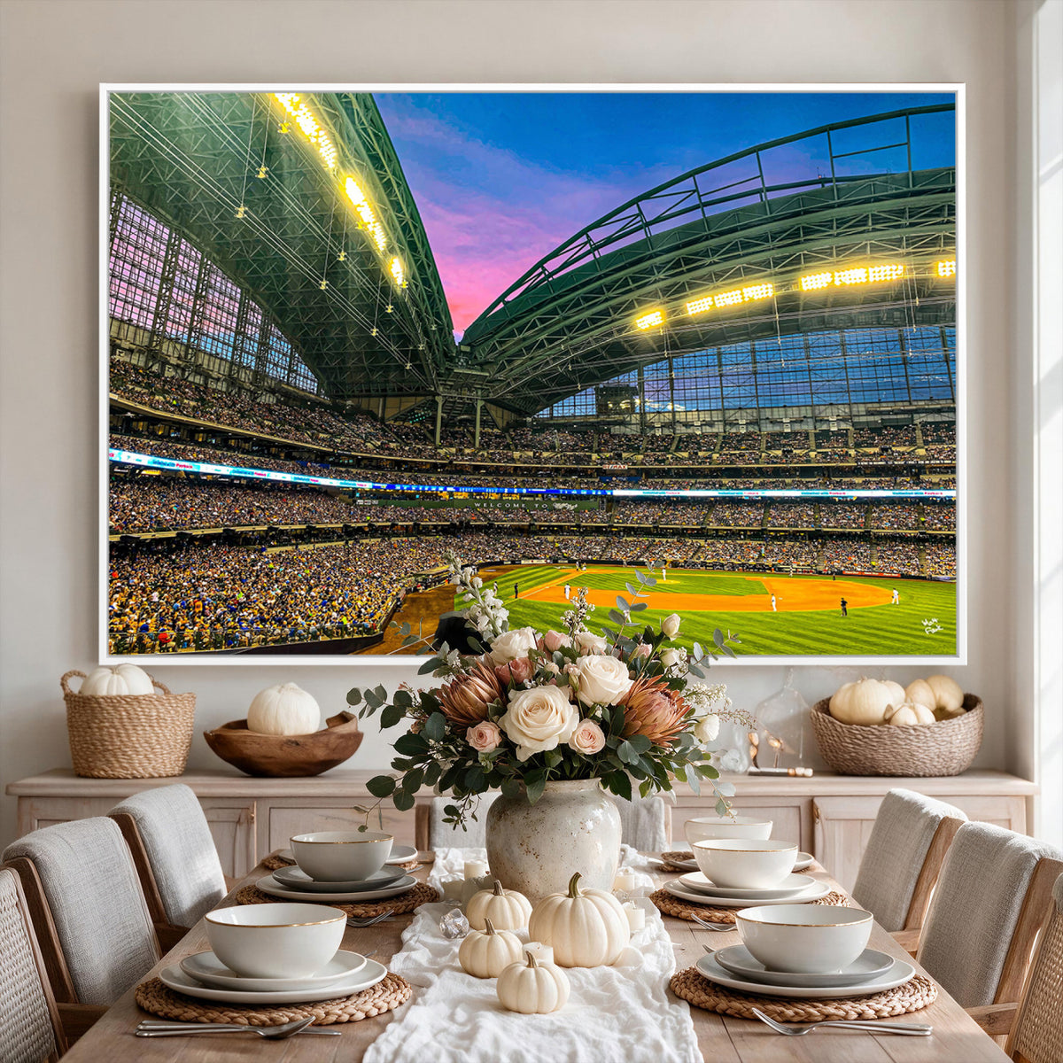 17006-MGV-CV-36X24 - Milwaukee Brewers Baseball Team Print Canvas, American Family Field Stadium Wall Art