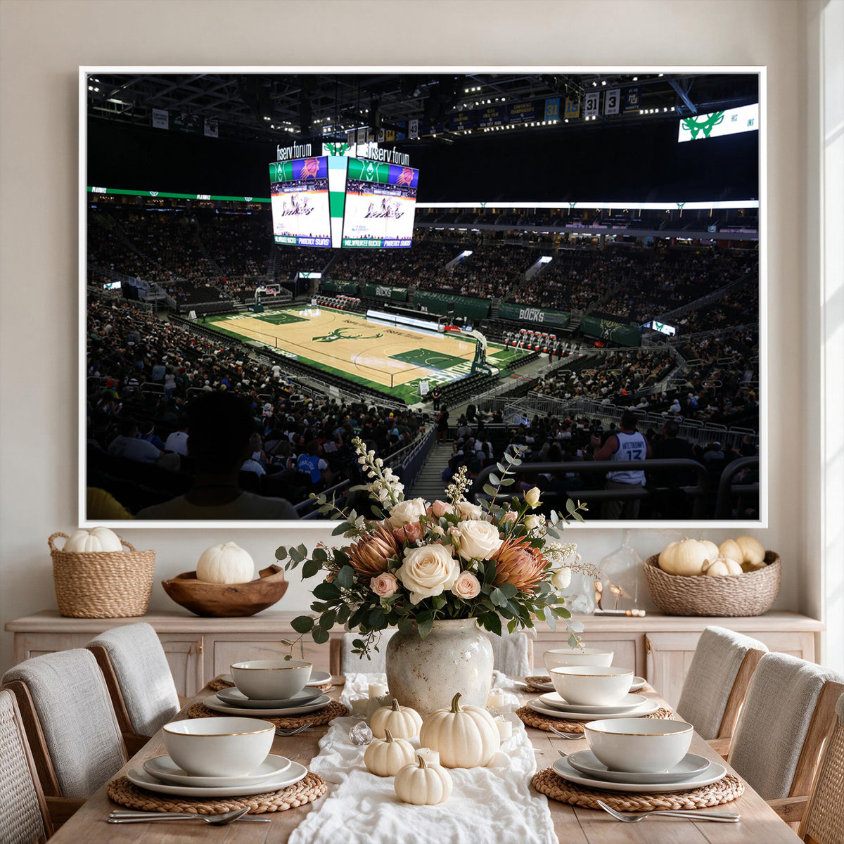 69882-MGV-CV-36X24 - Milwaukee Bucks Basketball Print, Fiserv Forum Stadium Wall Art