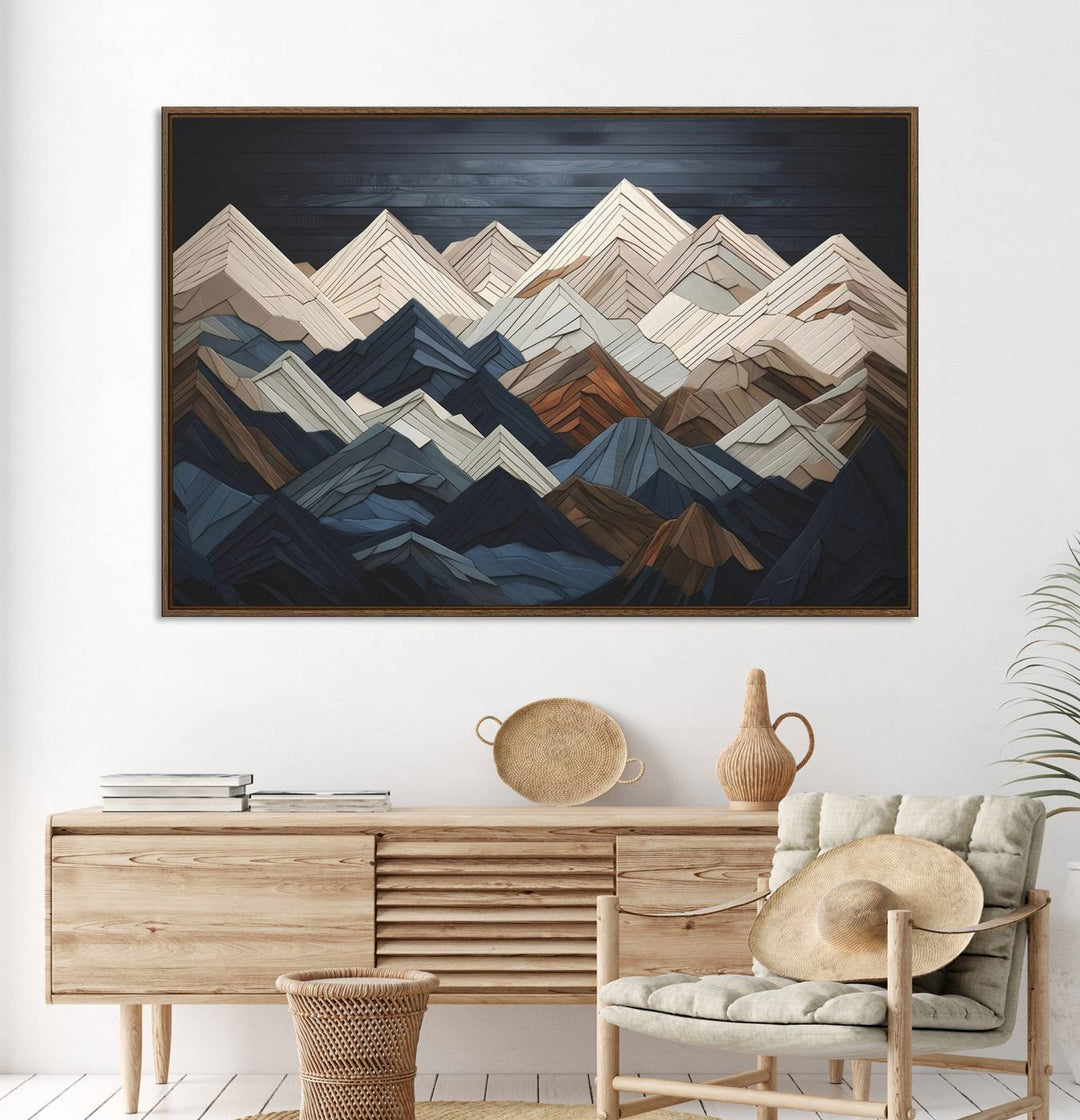 Wood Mountain Range Wall Art - Ready to Hang 3-Piece Set for Modern Rustic Decor, Abstract Wooden Design for Living Rooms Offices