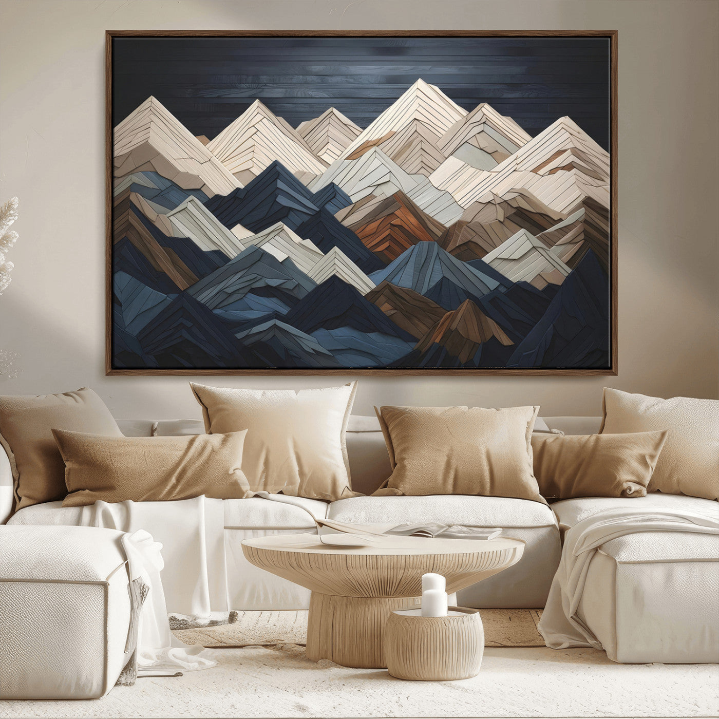 MGV-FC-36X24 - Mountain Range Art Wood Style Wall Art - Ready to Hang 3-Piece Set for Modern Rustic Decor, Abstract