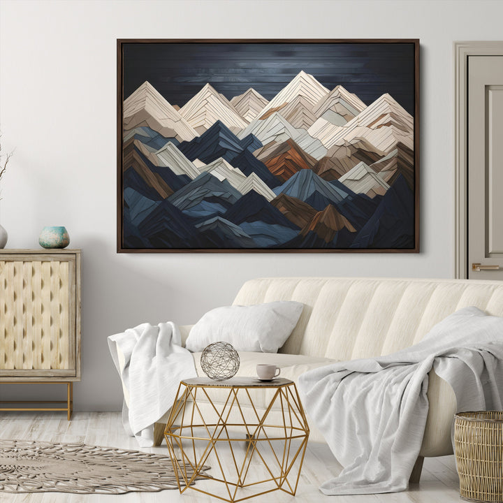 Rustic Mountain Landscape Wall Art Print - Wooden 3D Effect Mountain Canvas Print - Textured Peaks Wall Art for Cabin or Lodge Decor