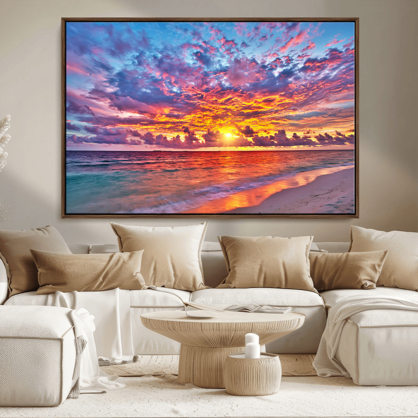 MGV-FC-36X24 - Vibrant Sunset Beach Wall Art - Ocean Sunset Canvas Print | Coastal Wall Art Decor Stunning Sunset