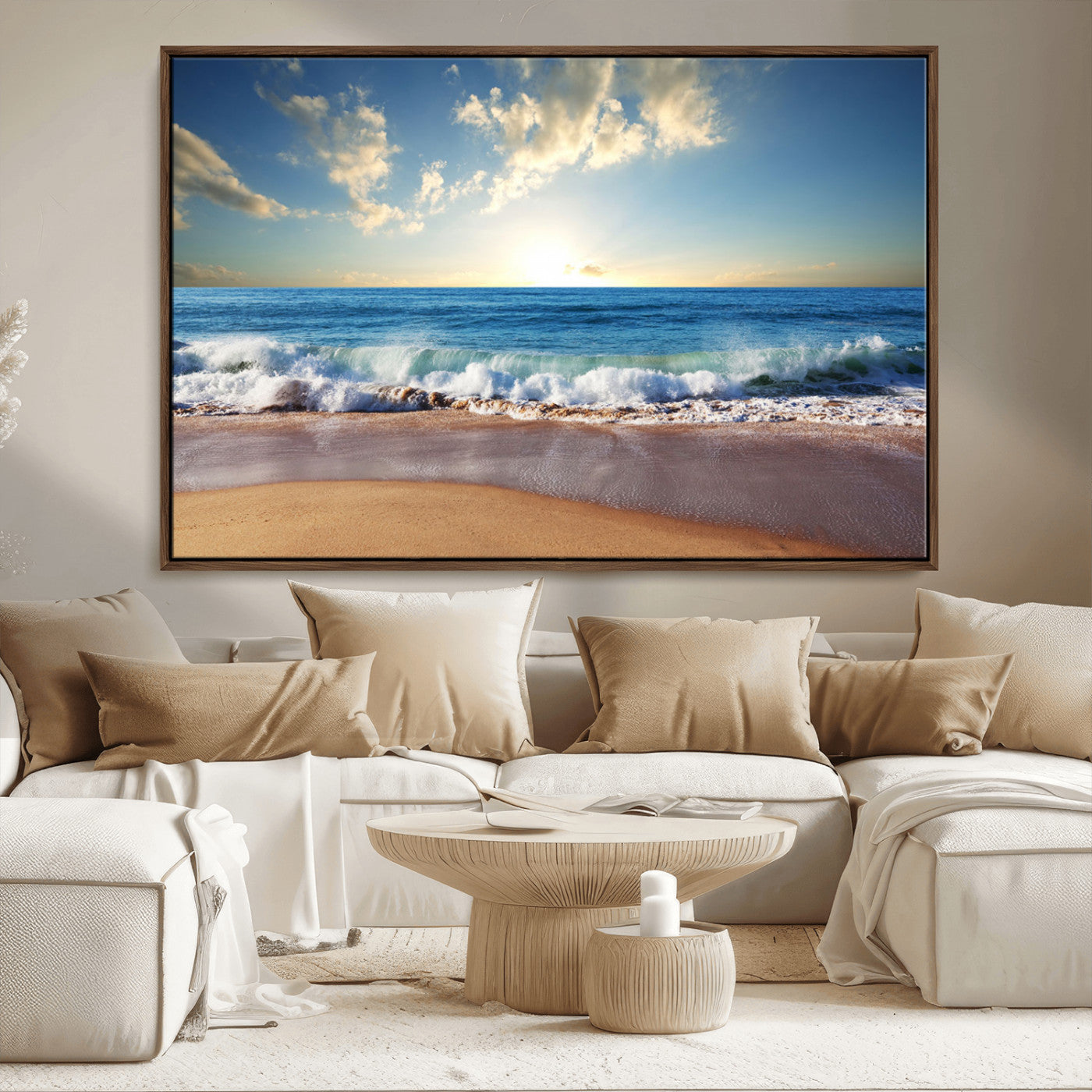 MGV-FC-36X24 - Serene Ocean Sunset Canvas Wall Art - Beach Waves at Sunset, Ready to Hang