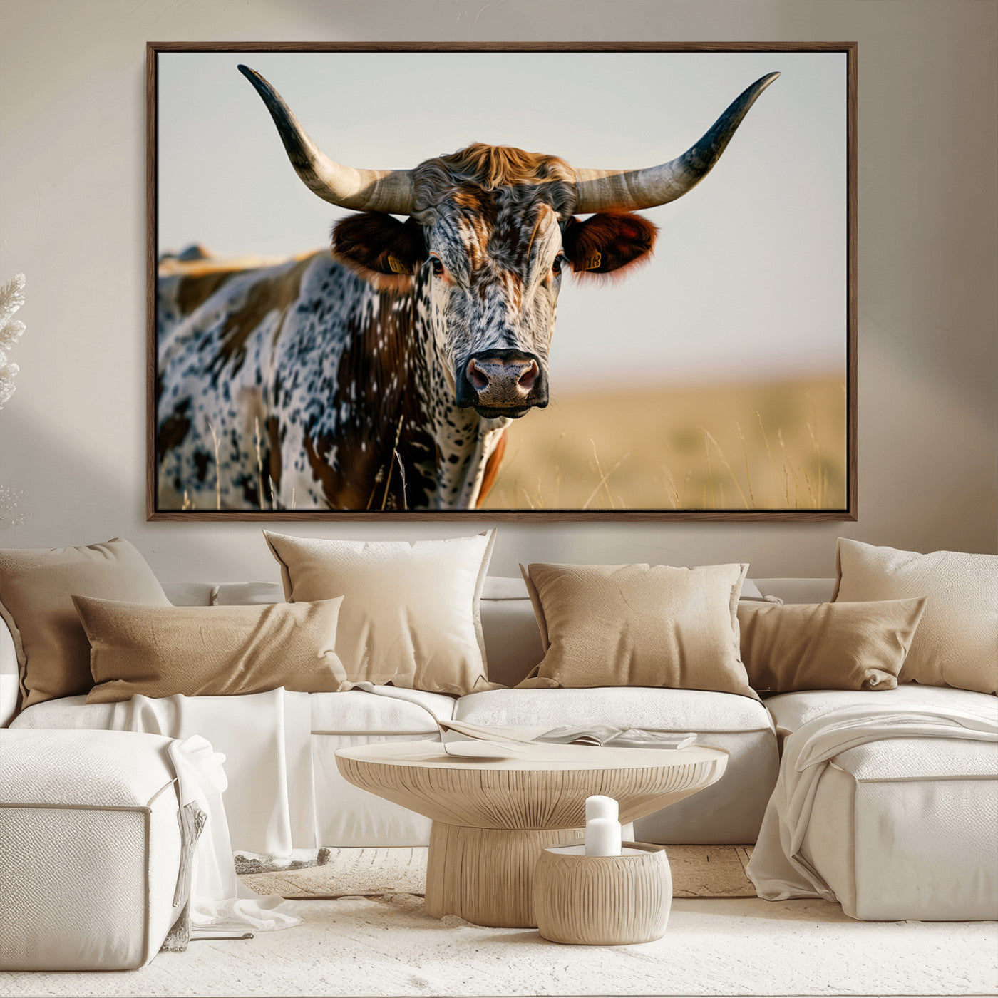 MGV-FC-36X24 - Texas Bull Longhorn Wall Art Canvas Print for Farm House Wall Decor, Farmhouse Wall Art Print