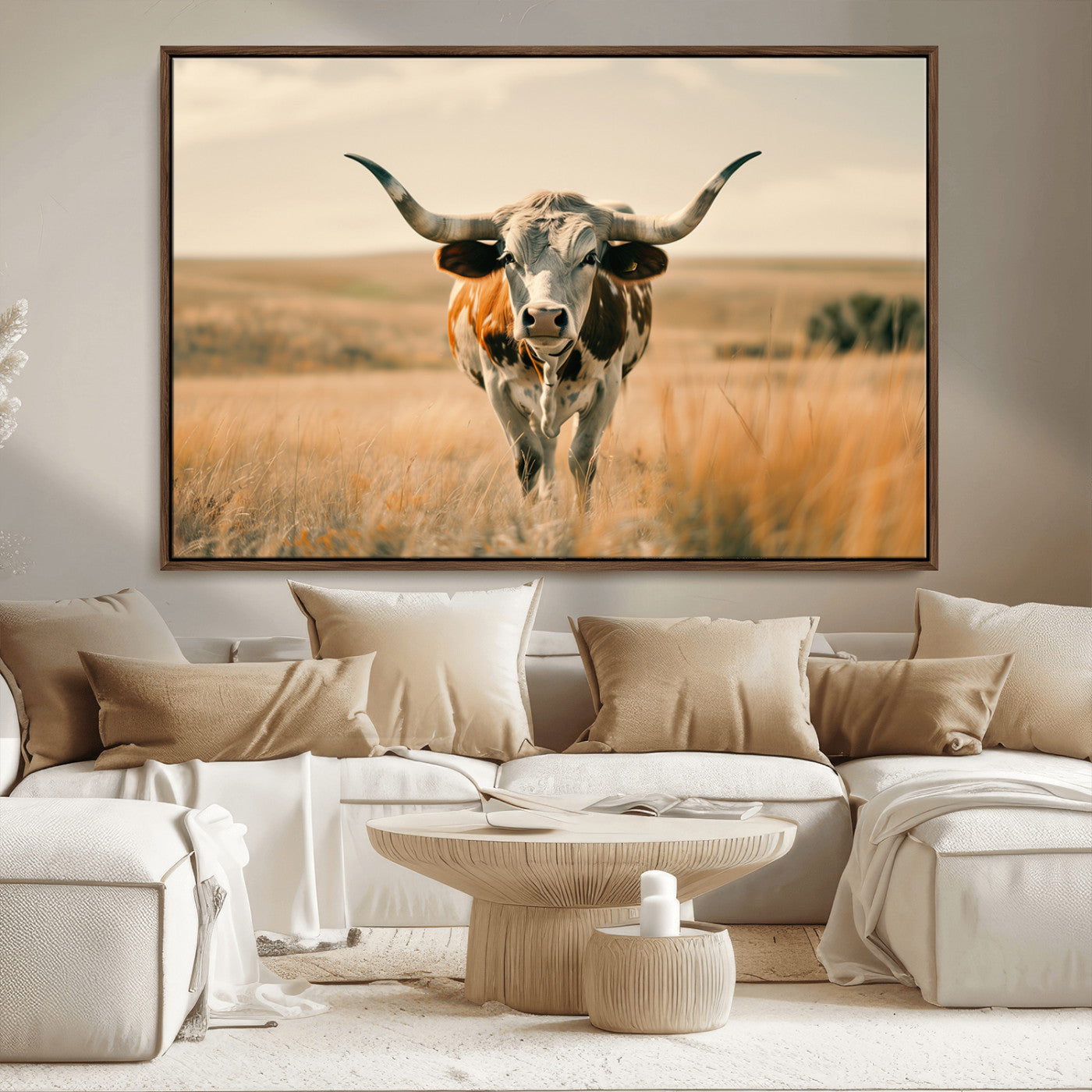 MGV-FC-36X24 - Texas Cow Wall Art Canvas Print for Farm House Wall Decor, Farmhouse Wall Art Print
