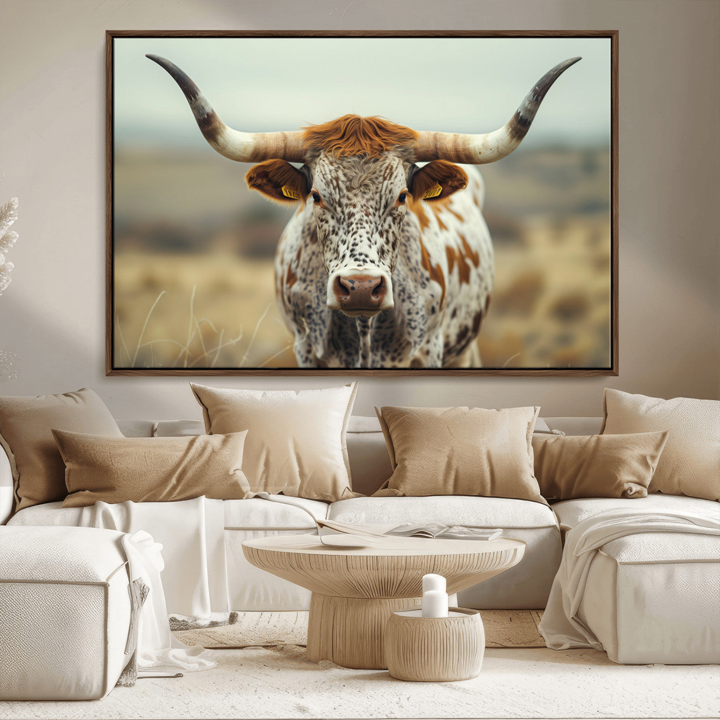 MGV-FC-36X24 - Texas Cow Longhorn Wall Art Canvas Print for Farm House Wall Decor, Farmhouse Wall Art Print