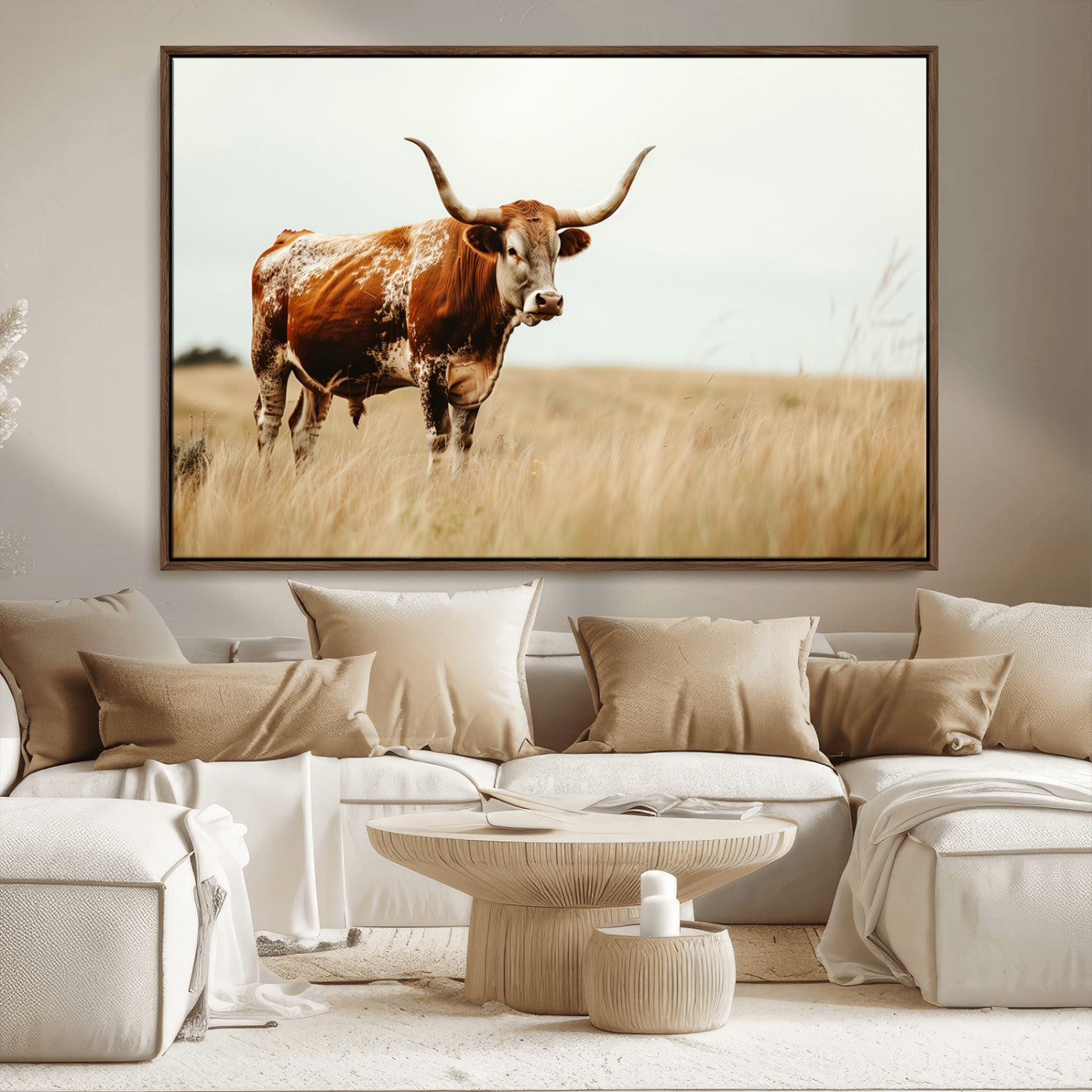 MGV-FC-36X24 - Texas Longhorn Canvas Wall Art Print – Majestic Western Cattle in Rustic Farmhouse Decor – Cow Wall