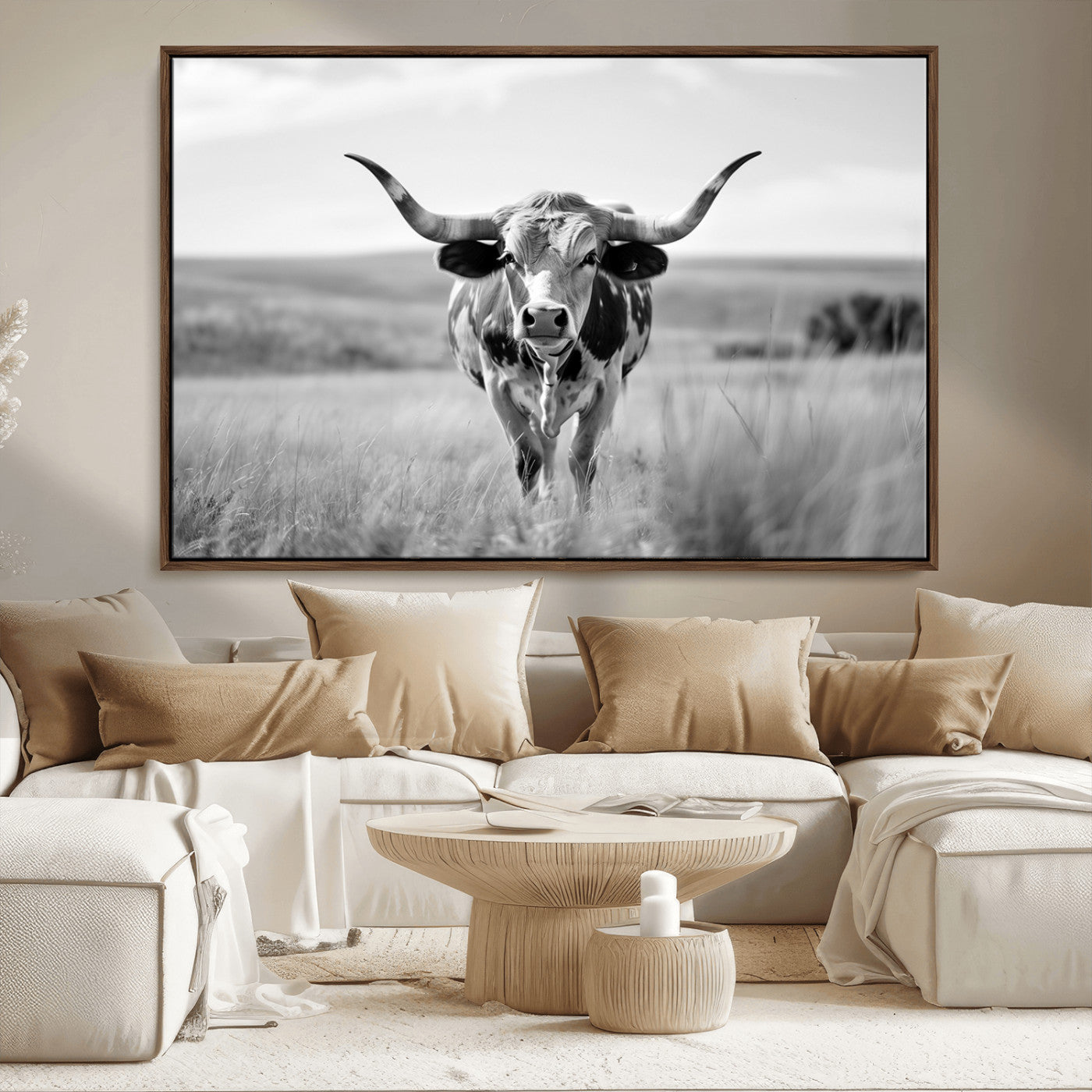 MGV-FC-36X24 - Texas Cow Longhorn Wall Art Canvas Print for Farm House Wall Decor, Farmhouse Wall Art Print