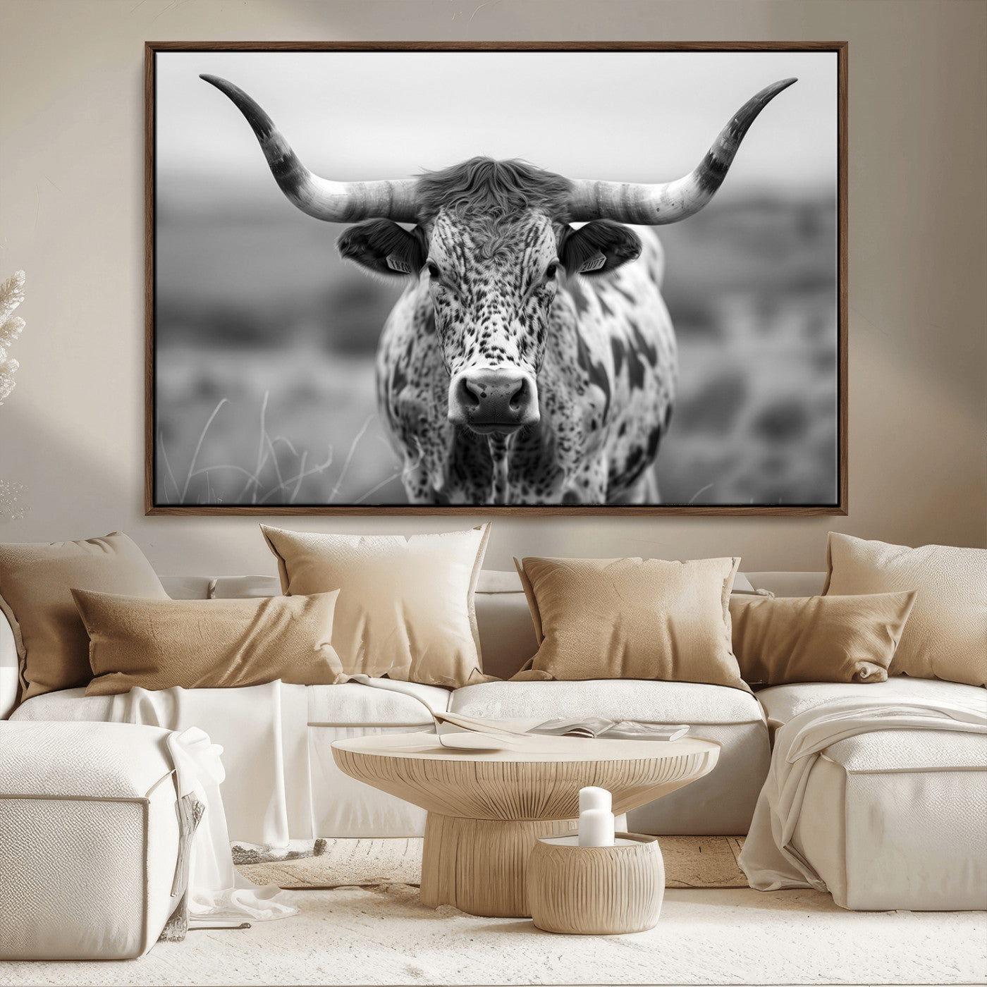 MGV-FC-36X24 - Texas Cow Longhorn Wall Art Canvas Print for Farm House Wall Decor, Farmhouse Wall Art Print