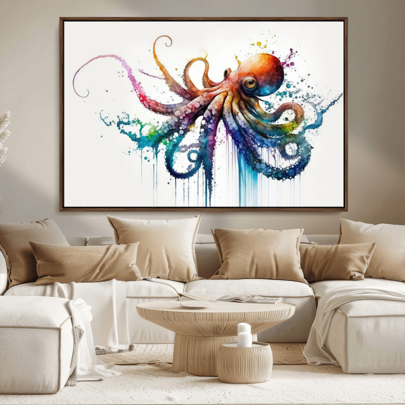 MGV-FC-36X24 - Watercolor Vibrant Octopus Wall Art Canvas Print | Abstract Sea Life Art | Colorful Marine Creature