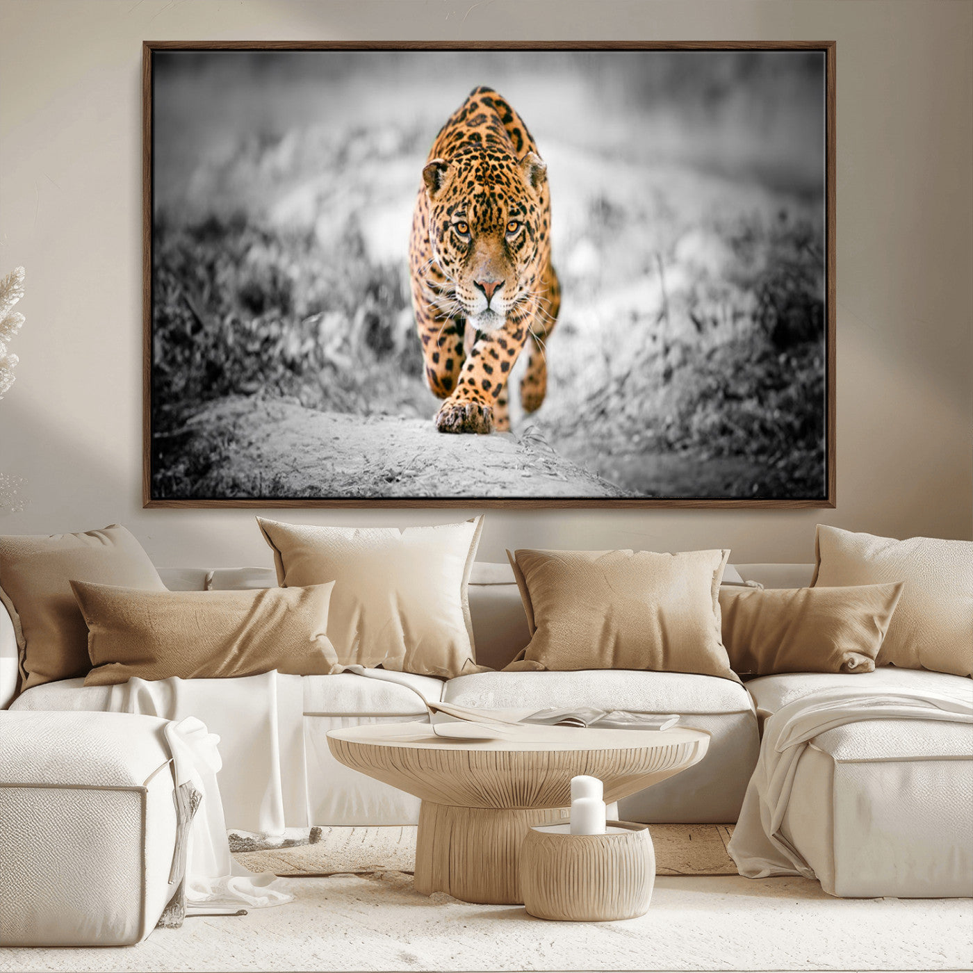 MGV-FC-36X24 - Jaguar Wall Art Canvas Print - Majestic Big Cat in Focused Pursuit - Ready to Hang