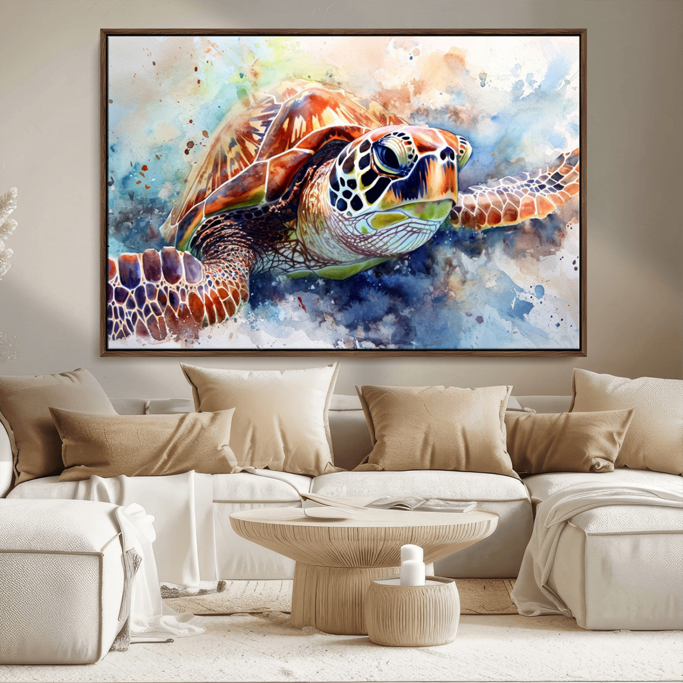 MGV-FC-36X24 - Watercolor Sea Turtle Wall Art Canvas Print - Vibrant Ocean Colors in Watercolor Style - Ready to