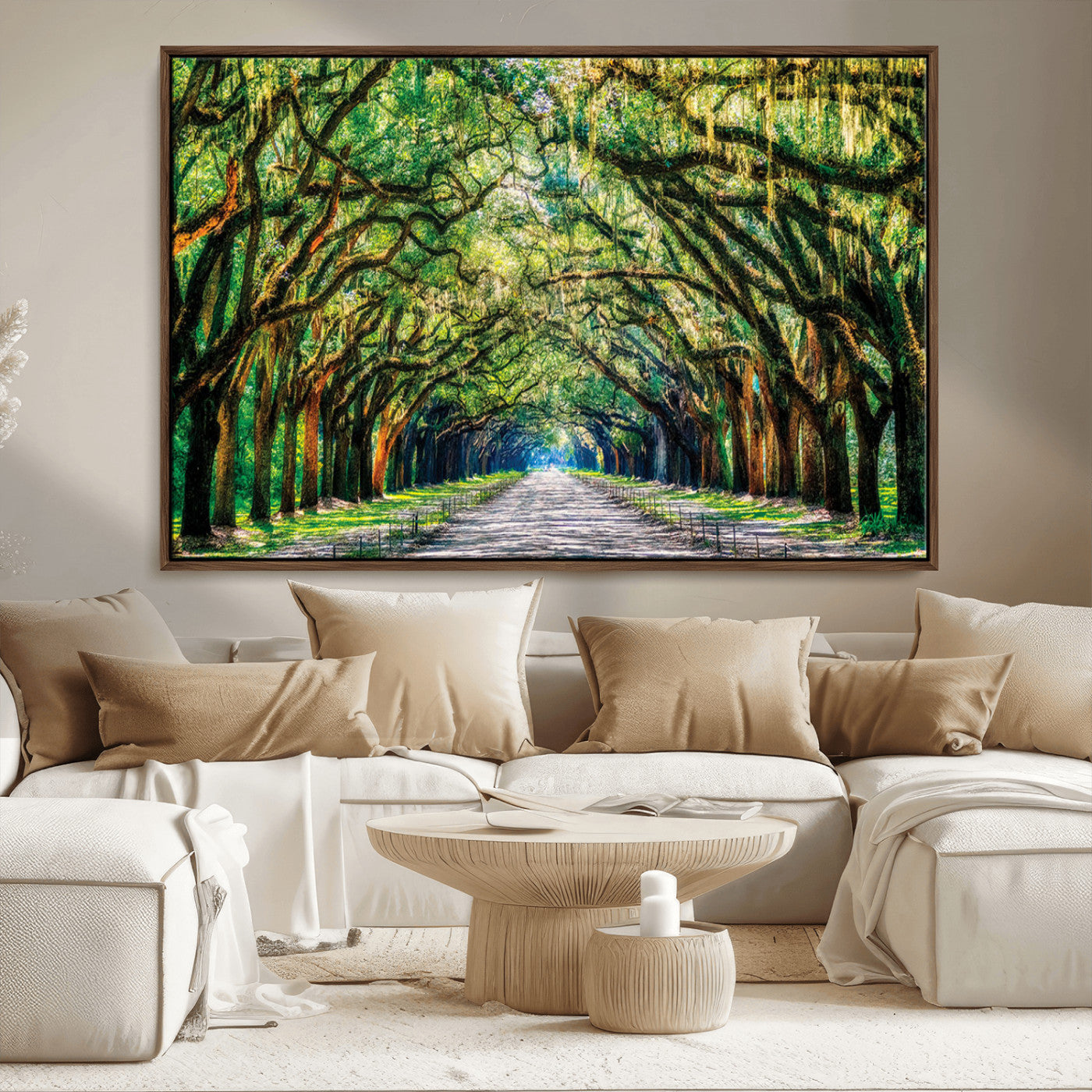 MGV-FC-36X24 - Serene Tree Tunnel Wall Art Canvas Print – Pathway Under Canopy of Lush Green Trees, Nature-Inspired