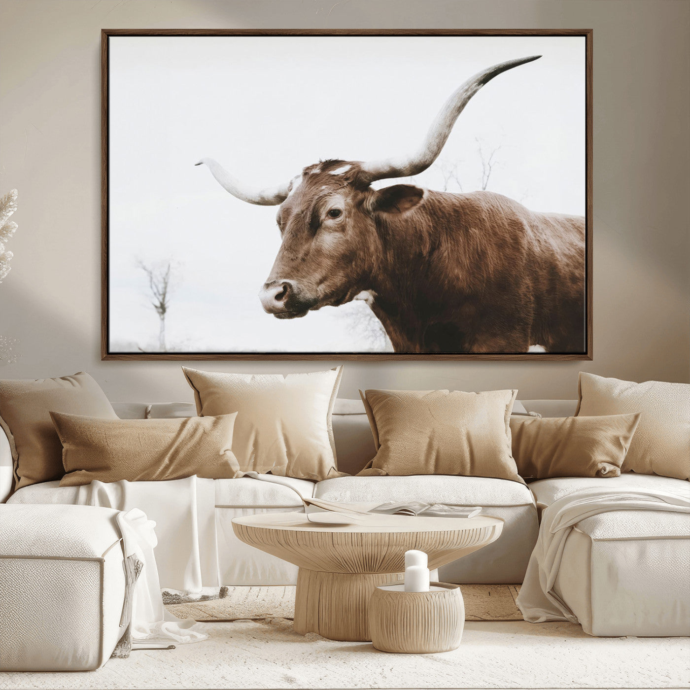 MGV-FC-36X24 - Rustic Bull Wall Art Canvas Print – Modern Longhorn Farmhouse Animal Decor – Abstract Farm Cow