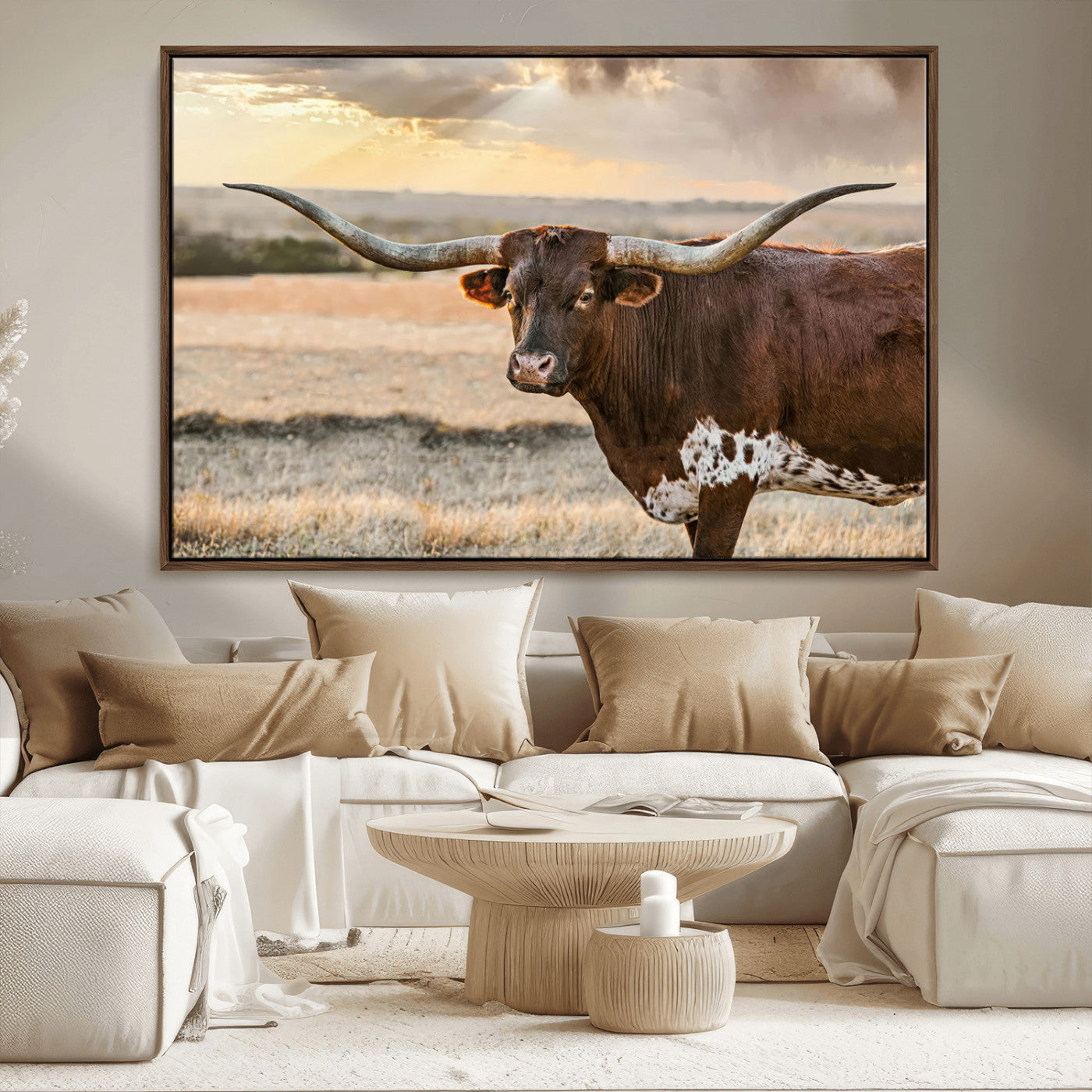MGV-FC-36X24 - Texas Longhorn Wall Art Canvas Print, Rustic Ranch Decor, Majestic Western Longhorn Cattle