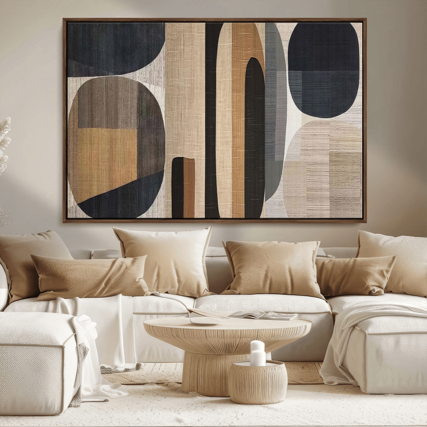 MGV-FC-36X24 - Abstract Minimalist Canvas Wall Art - Neutral Geometric Modern Boho Decor, Minimalist Brown Wabi